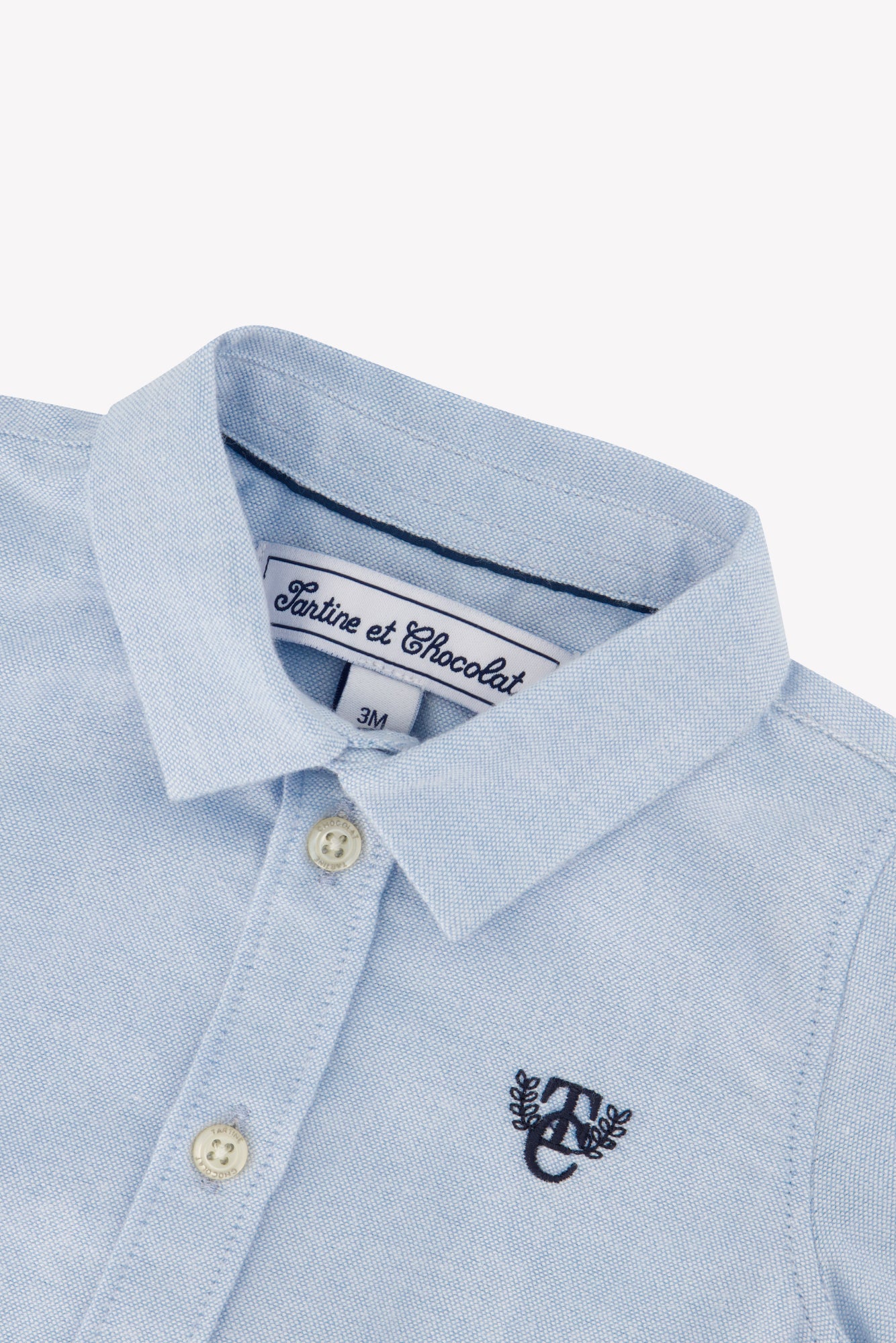 Chemise - Bleu horizon col pointu broderie TC - Image 3