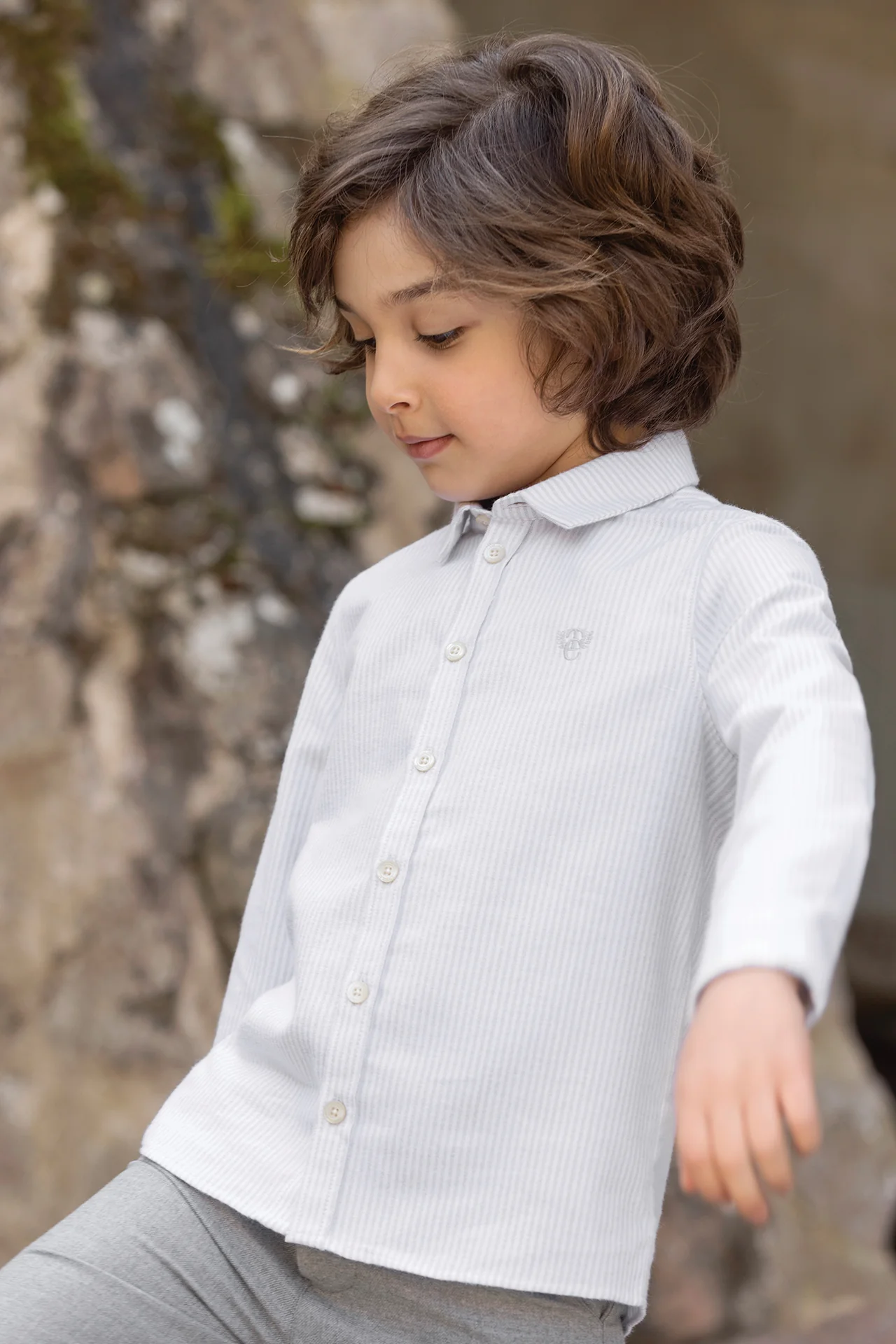 Chemise - Gris clair coton rayures