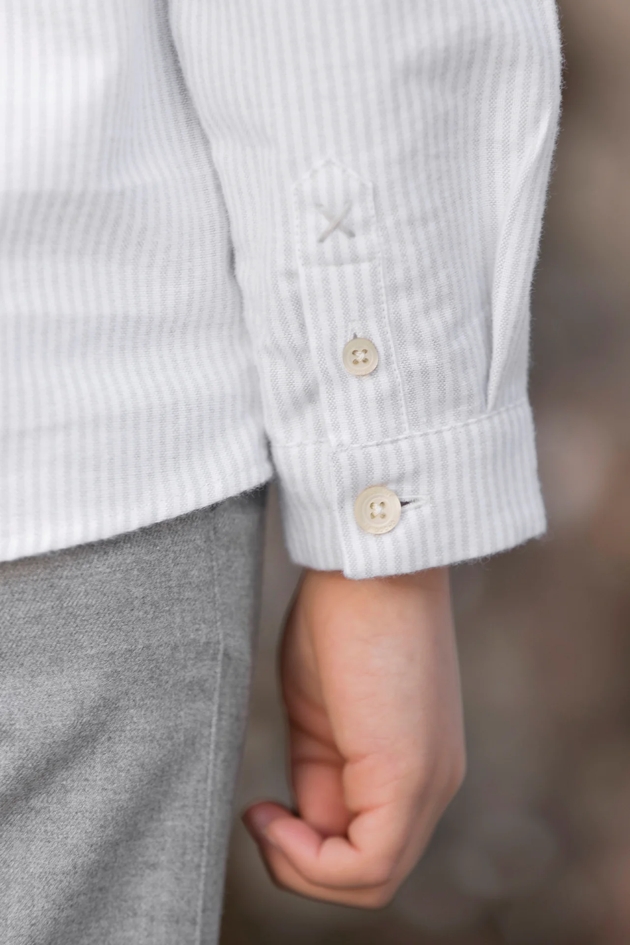Chemise - Gris clair coton rayures - Image 4