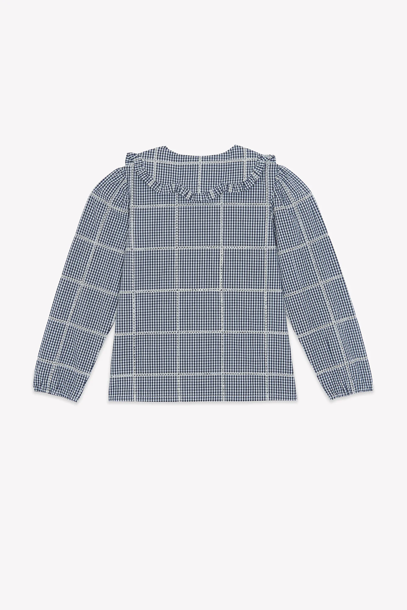 Blouse - Ecru coton col claudine carreaux - Image 2