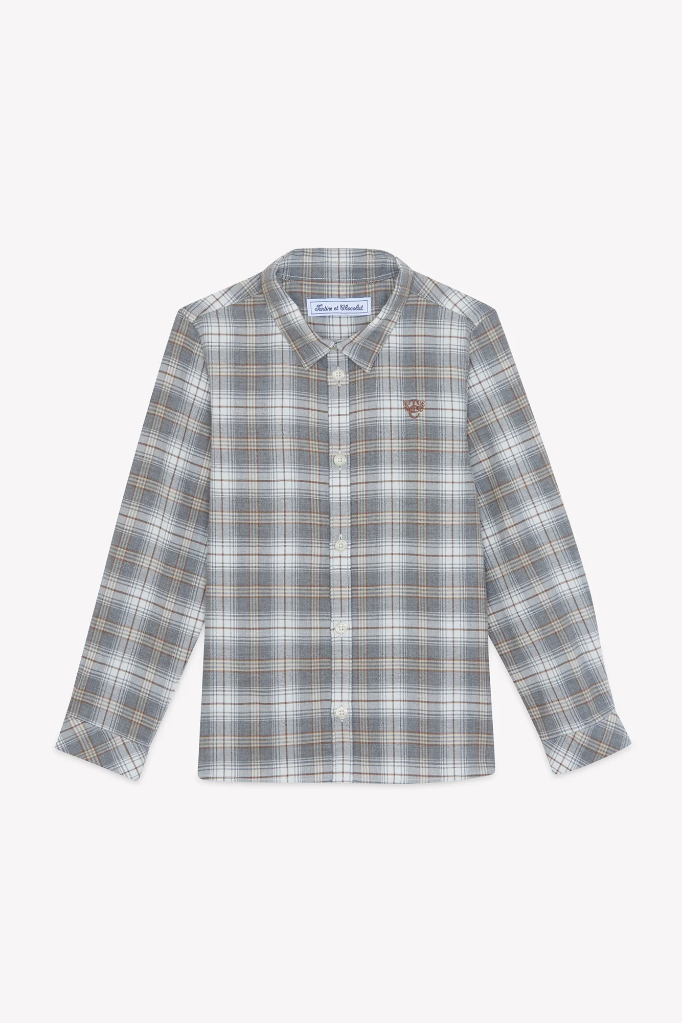 Chemise - Gris moyen coton carreaux - Image 2
