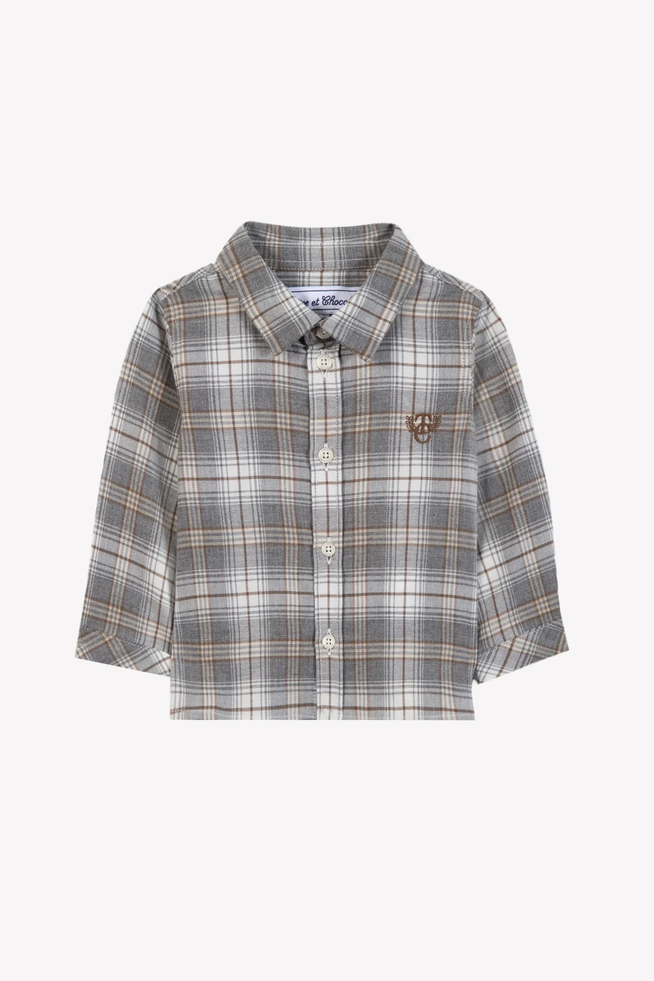 Chemise - Gris moyen coton carreaux - Image 4