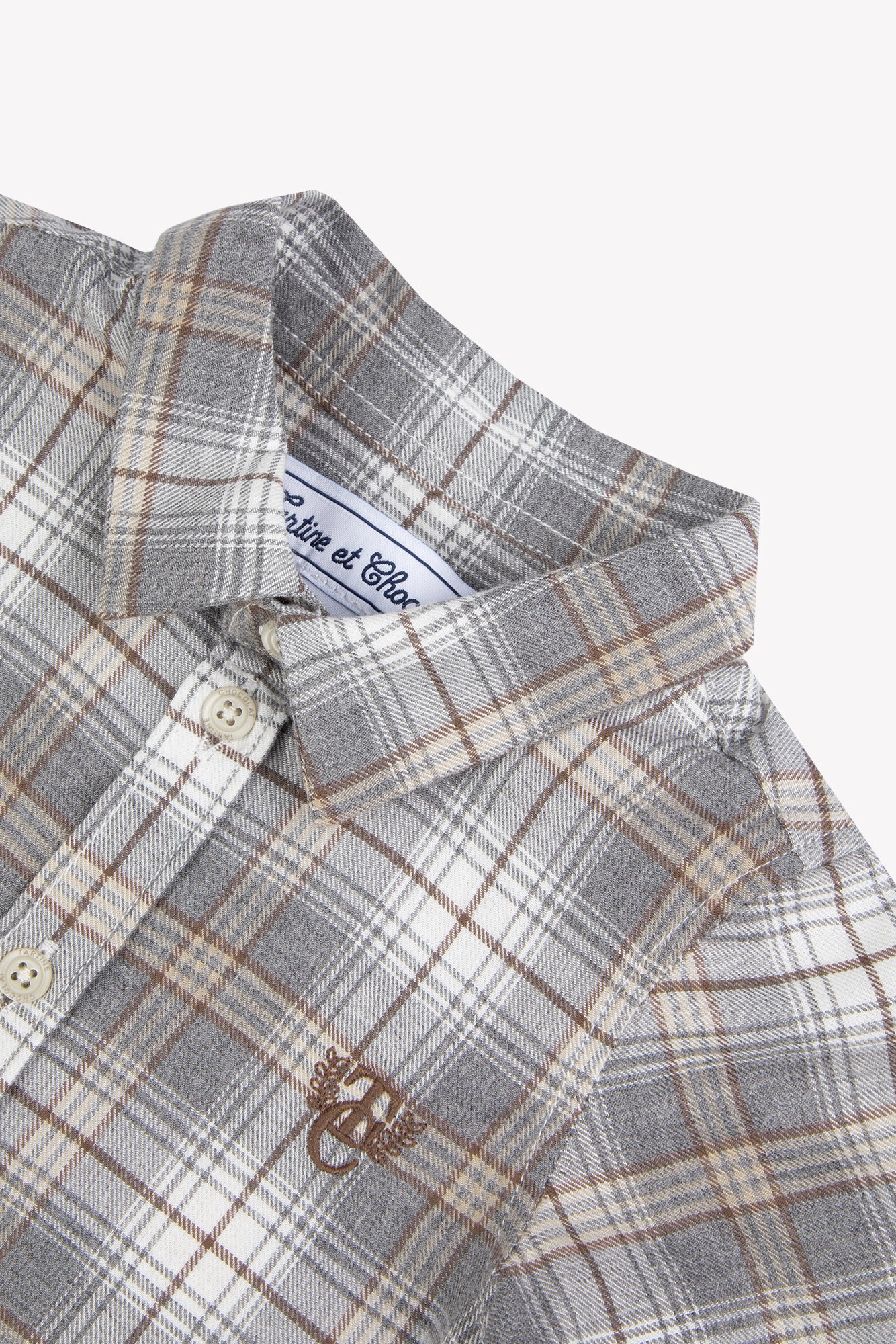Chemise - Gris moyen coton carreaux - Image 6