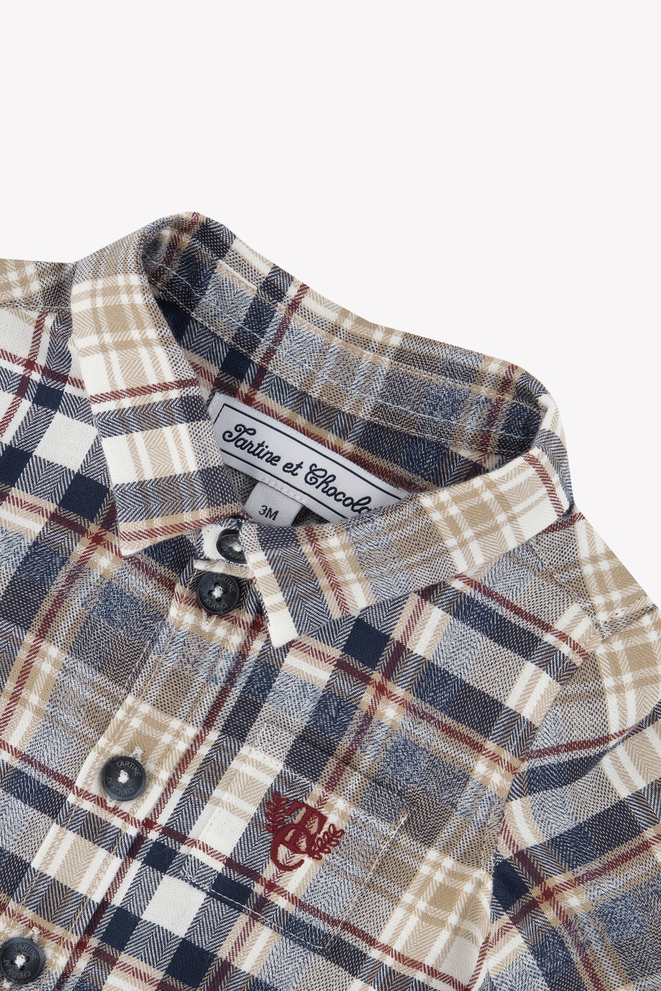 Chemise - Bordeaux coton carreaux boutons - Image 3