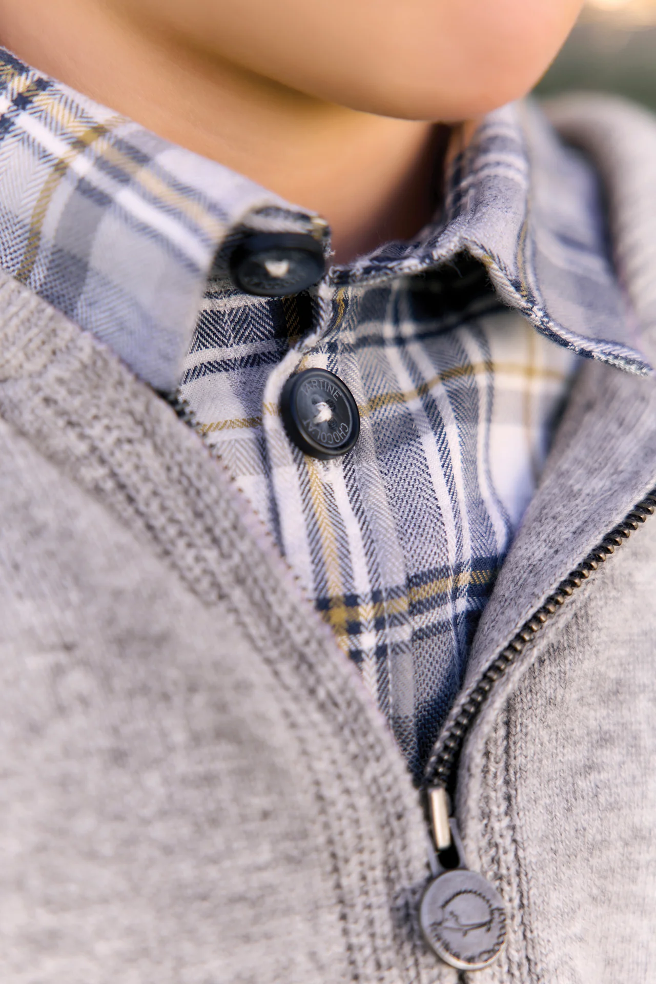 Chemise - Bleu coton carreaux boutons - Image 2