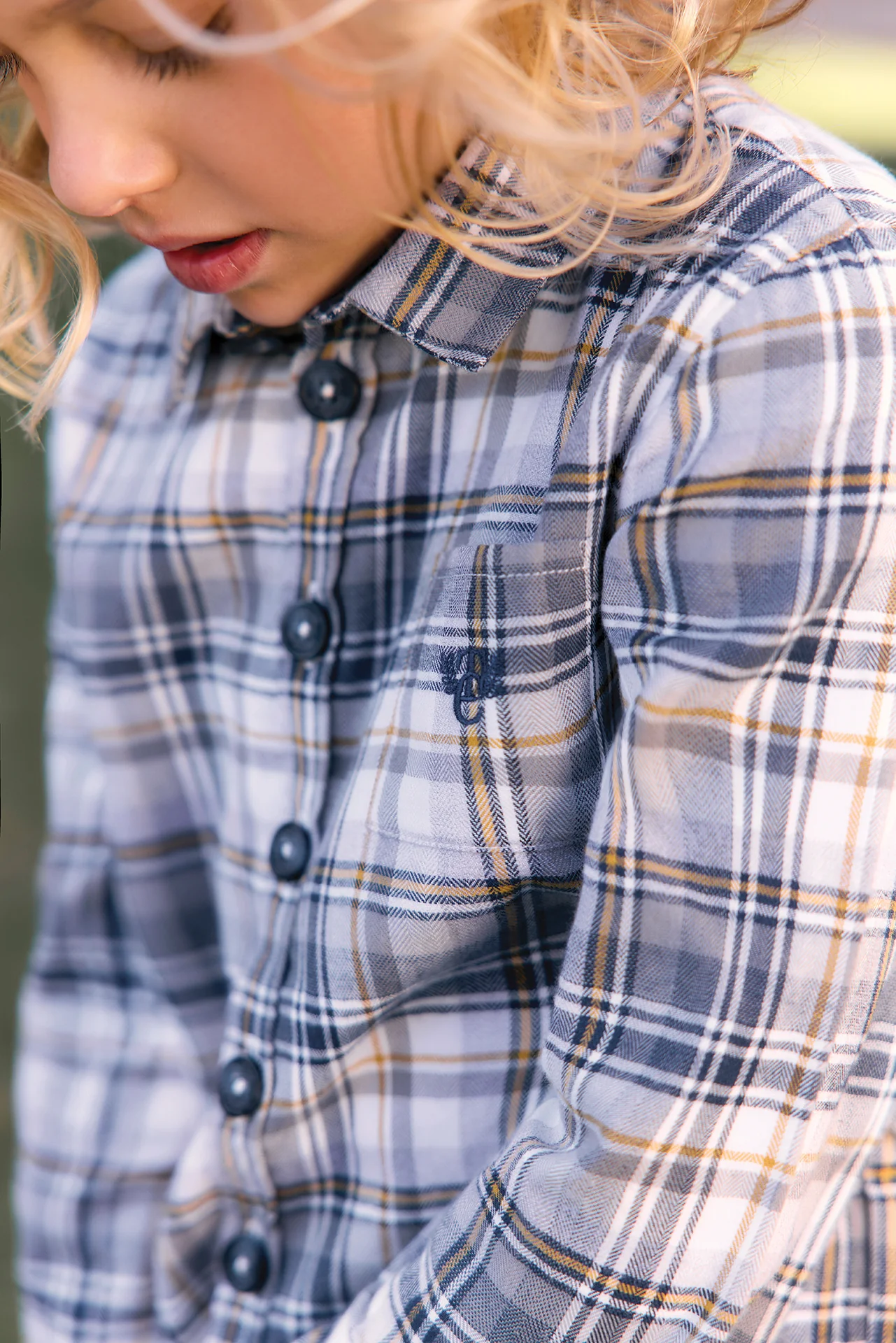 Chemise - Bleu coton carreaux boutons - Image 3