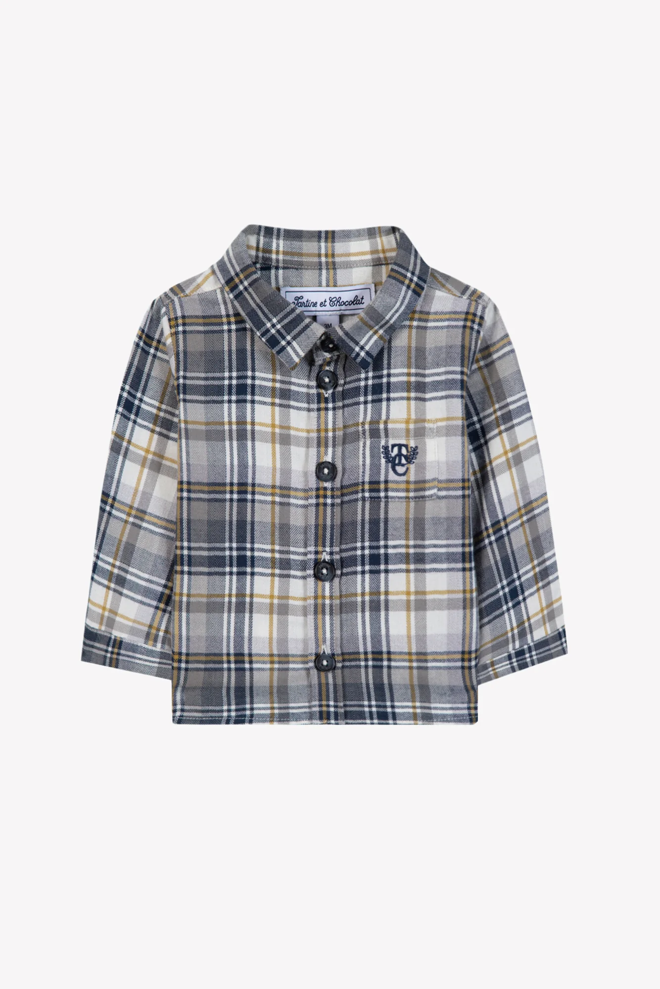 Chemise - Bleu coton carreaux boutons - Image 4