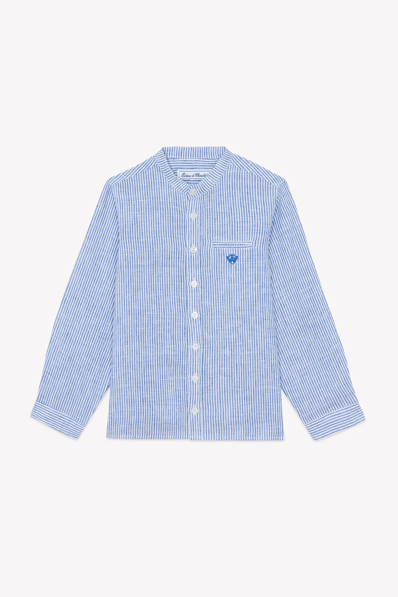 Chemise - Bleu lin rayures col mao - Image 5