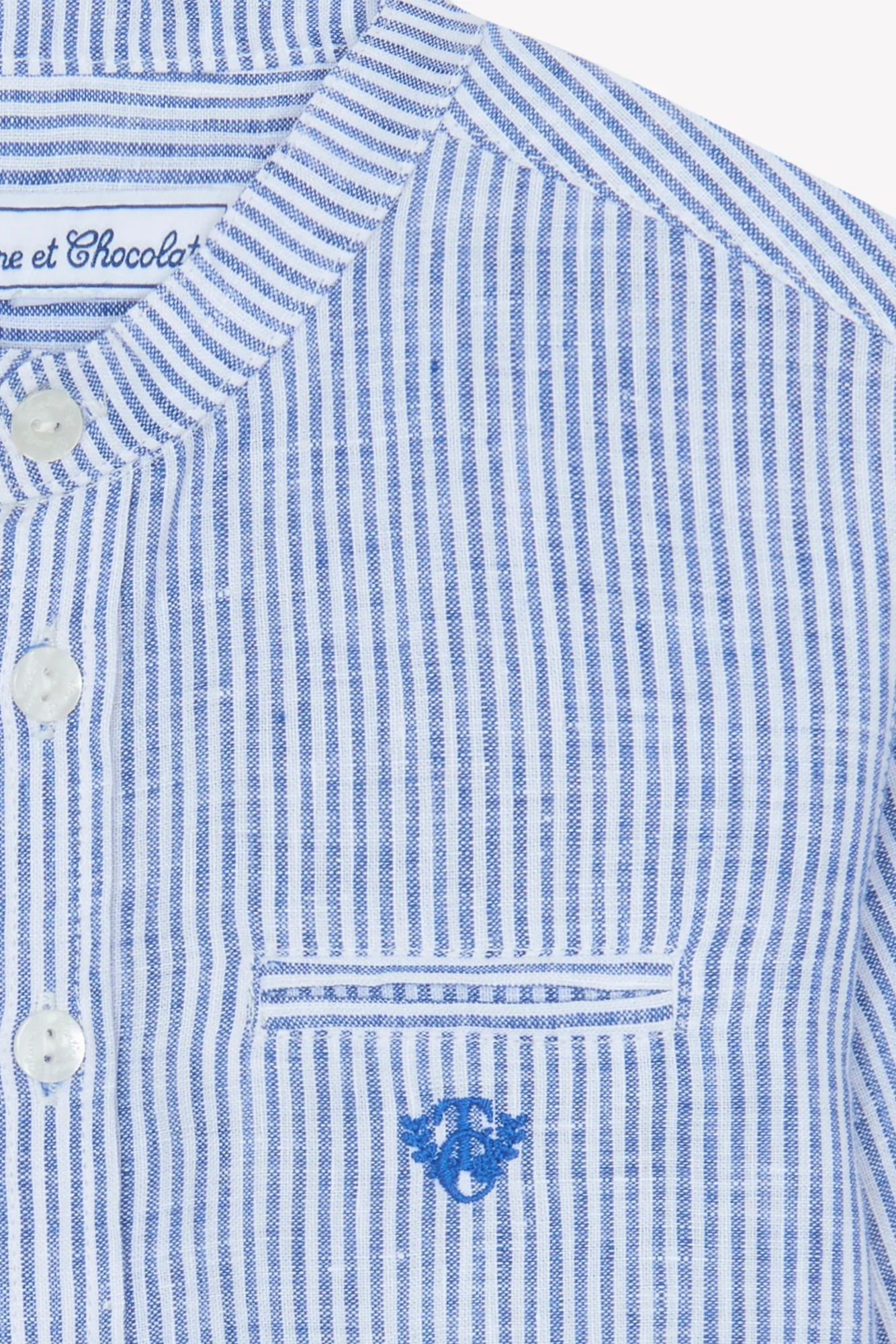 Chemise - Bleu lin rayures col mao - Image 6