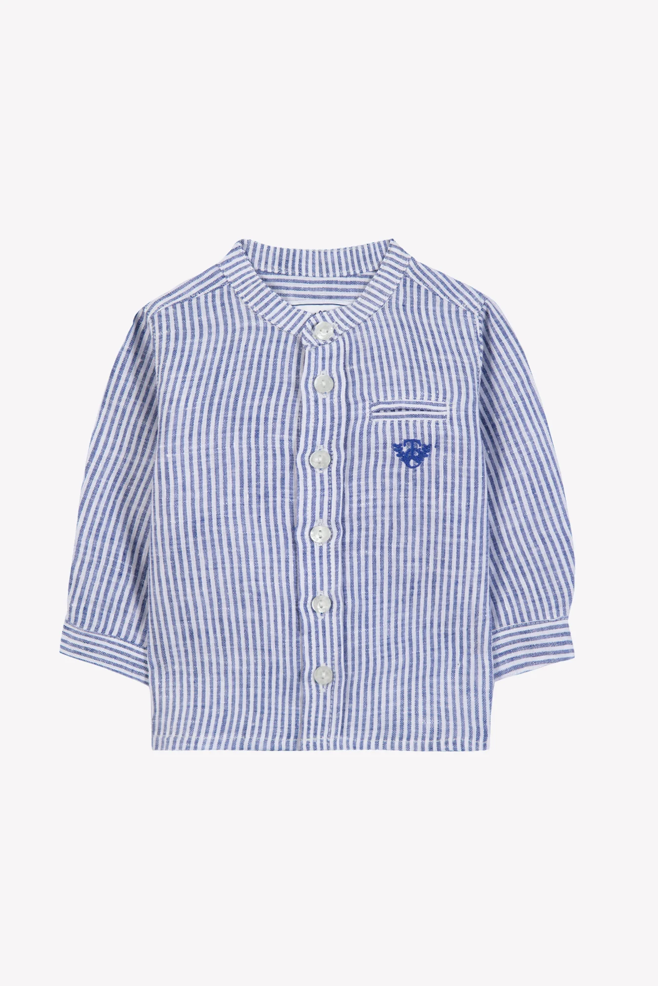 Chemise - Bleu lin col rayures broderie - Image 3
