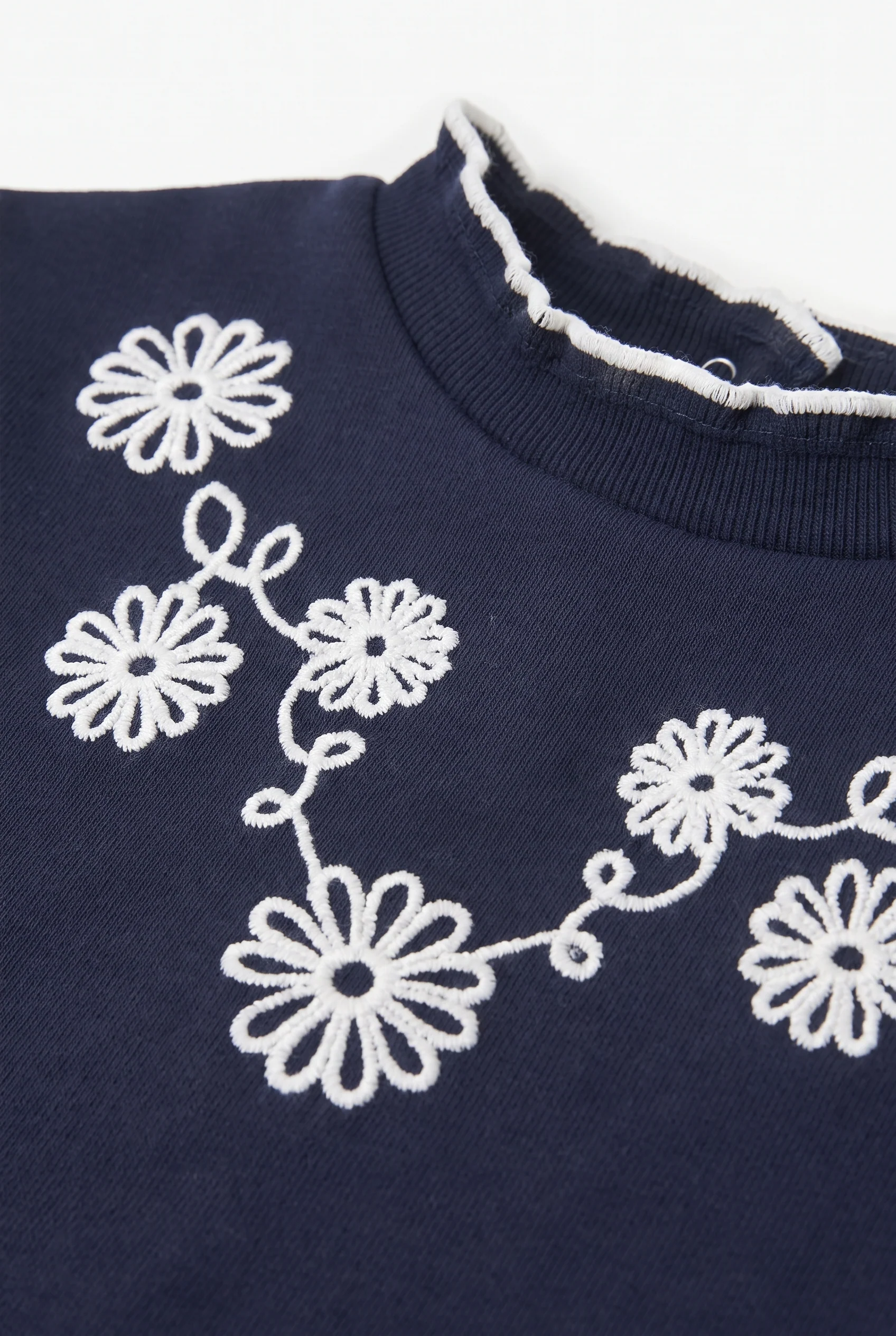 Sweat - Marine coton broderies fleurs - Image 3
