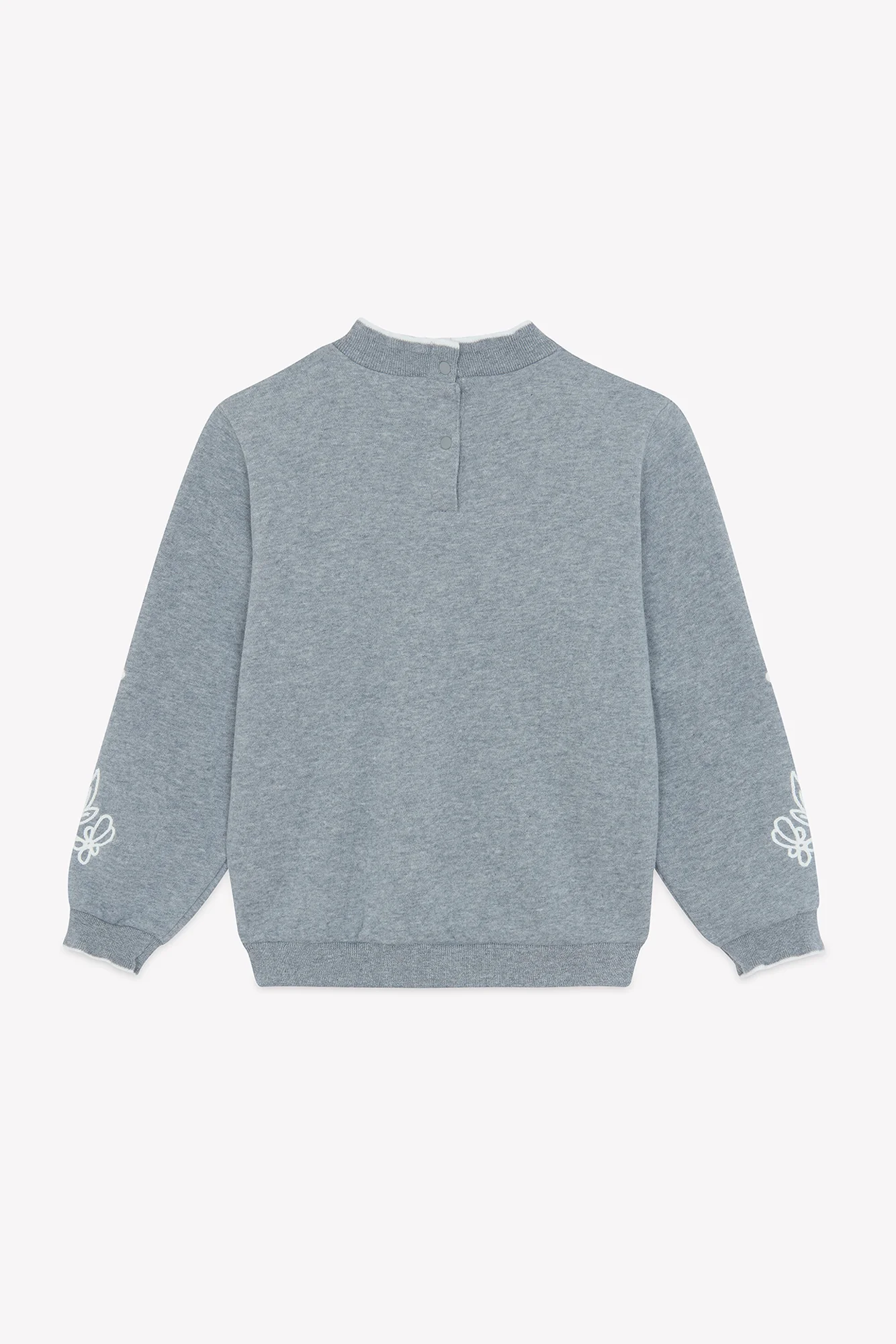 Sweat - Gris chiné coton broderies fleurs - Image 5