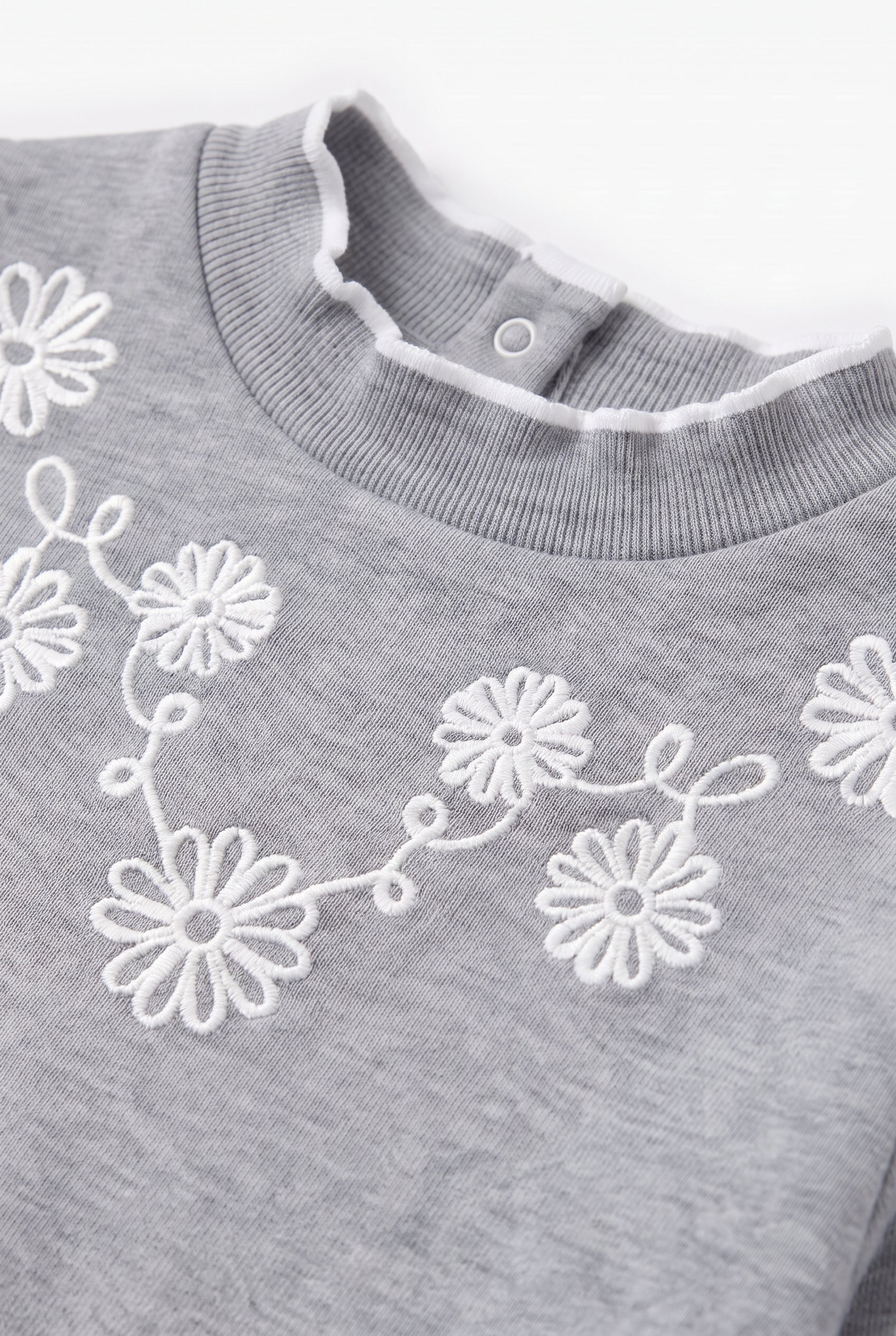 Sweat - Gris chiné coton broderies fleurs - Image 6
