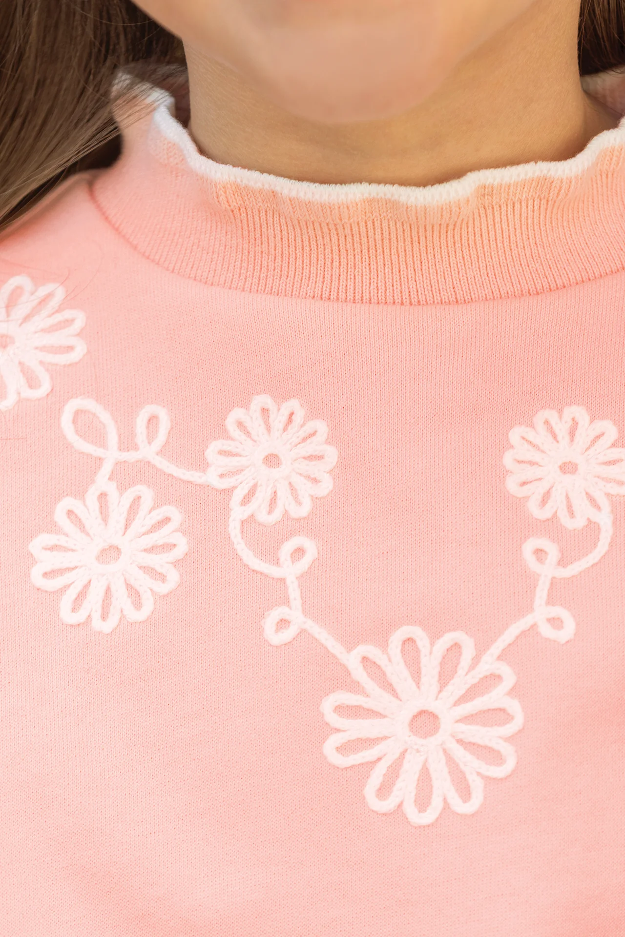 Sweat - Rosée coton broderies fleurs - Image 2