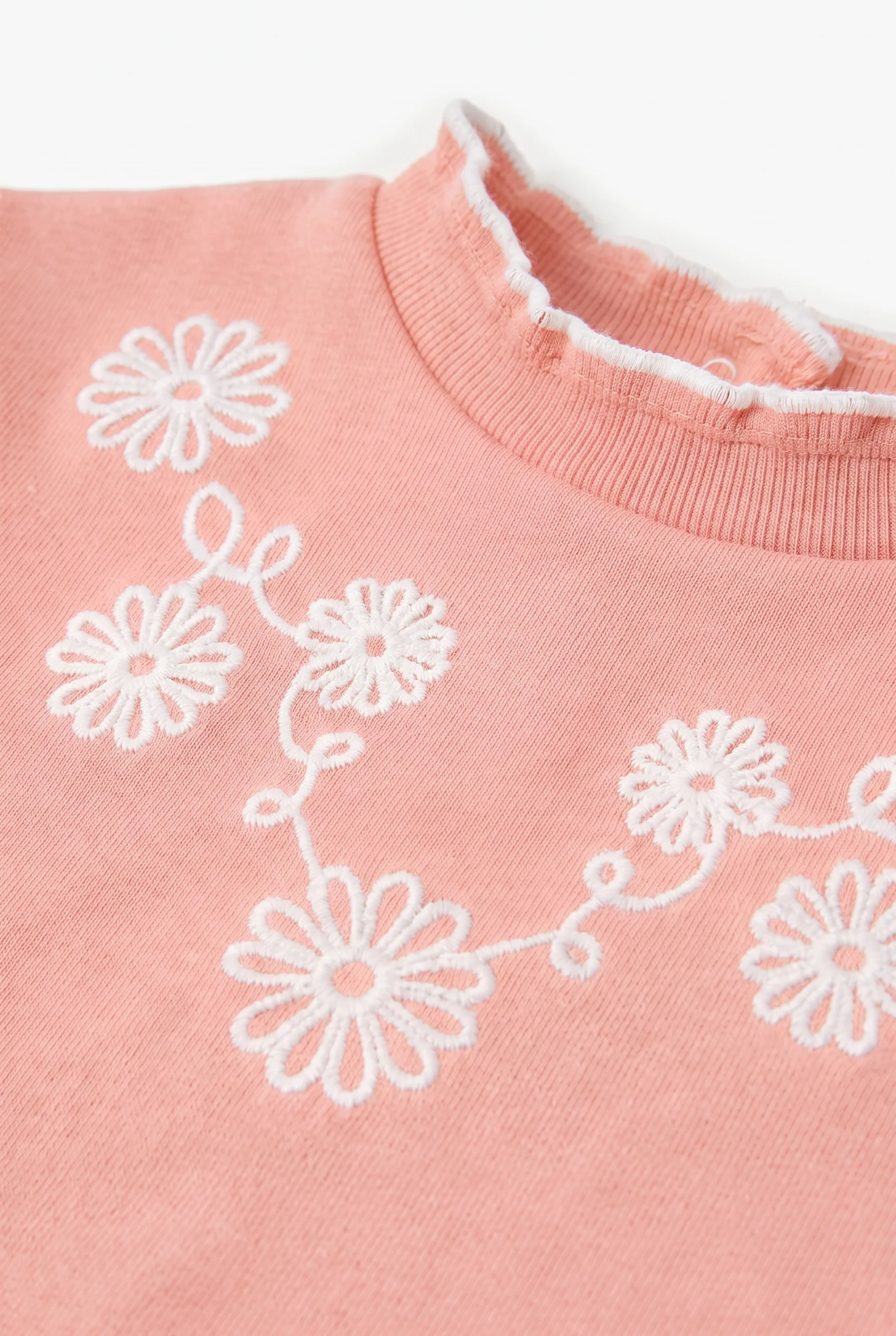 Sweat - Rosée coton broderies fleurs - Image 6