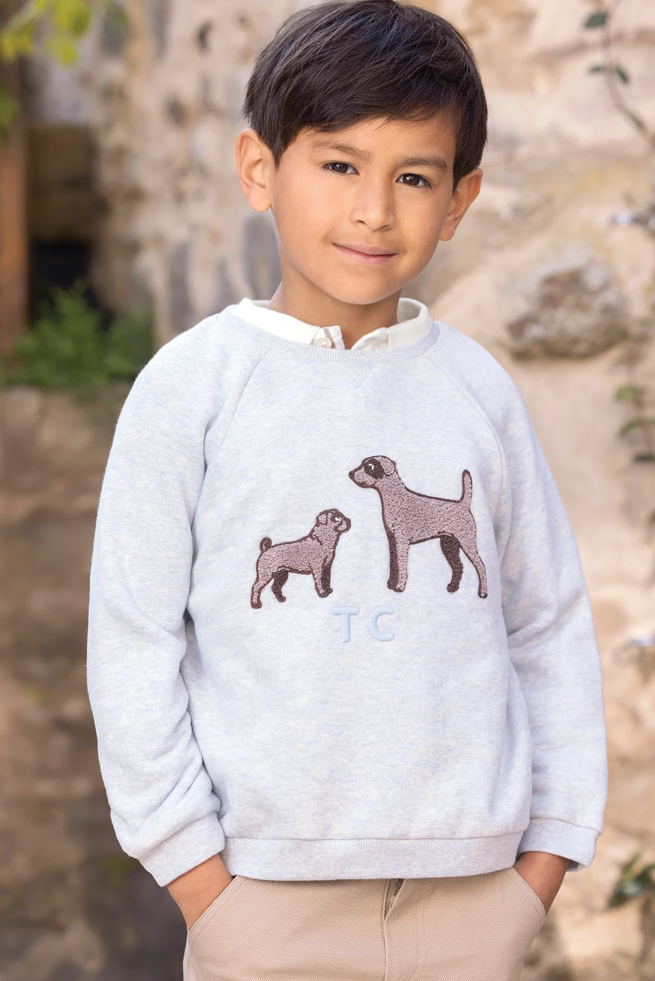 Pull - Bleu Horizon coton imprimé chiens