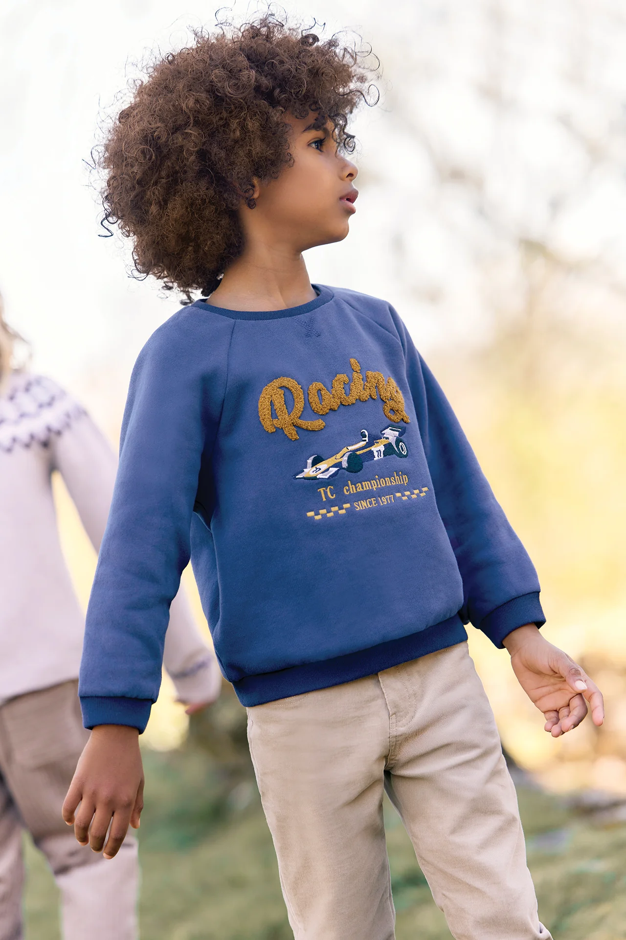 Pull - Indigo coton broderie racing