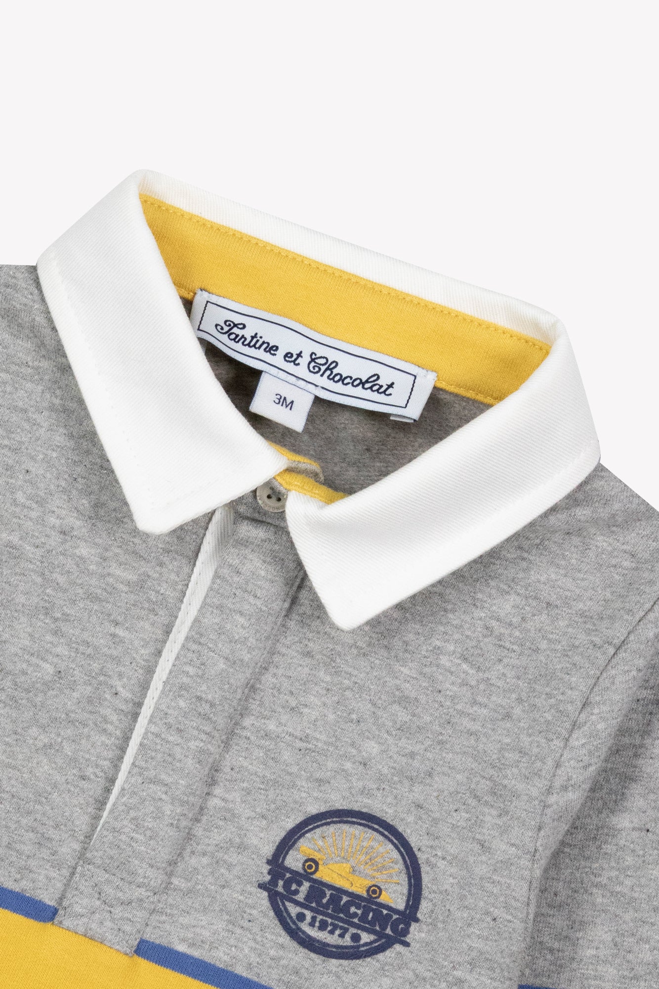 Polo - Gris chiné col pointu écusson brodé - Image 3