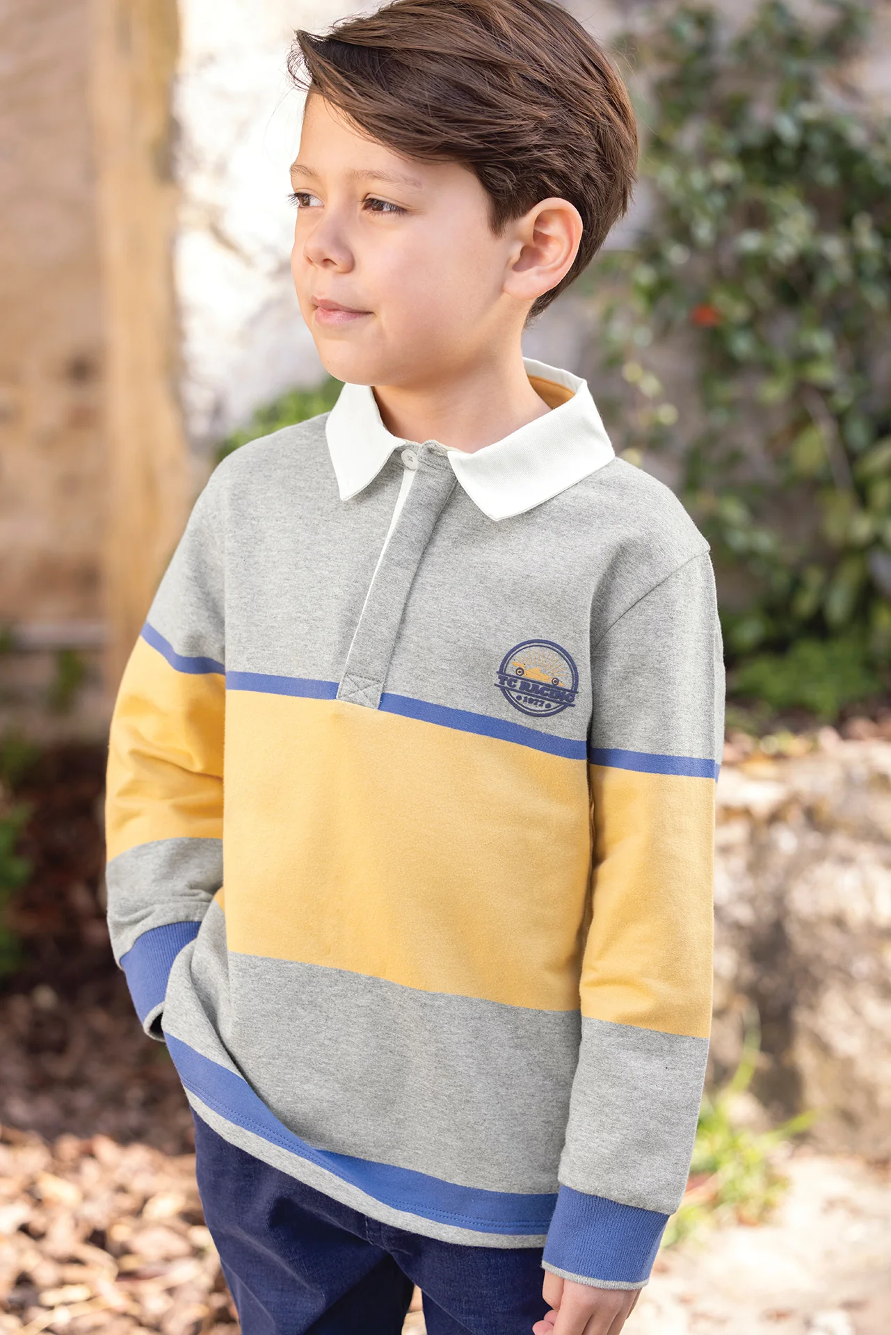 Polo - Gris moyen coton col pointu rayures