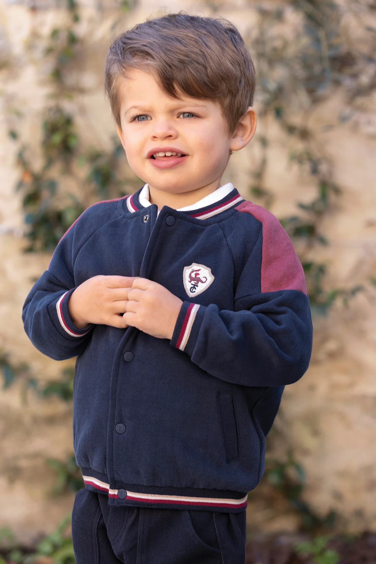 Cardigan - Marine coton écusson brodé
