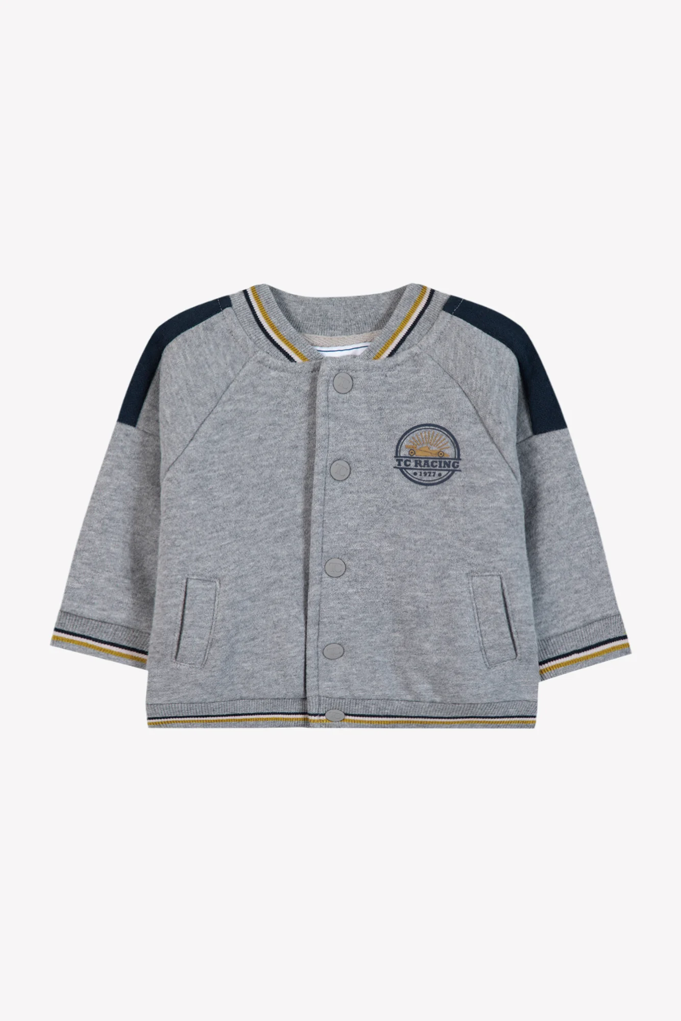 Cardigan - Gris chiné coton écusson brodé