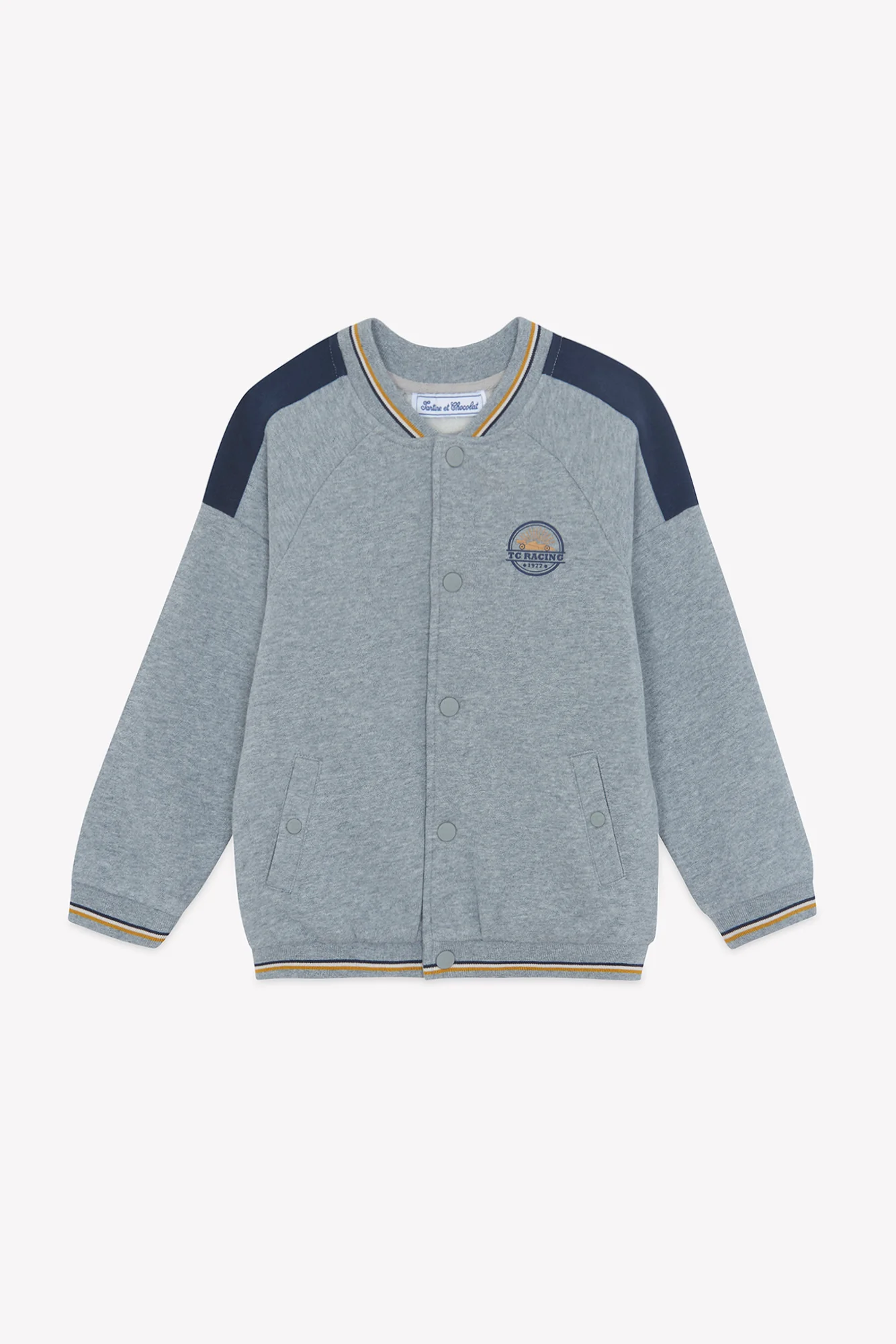 Cardigan - Gris chiné coton teddy rayures - Image 3
