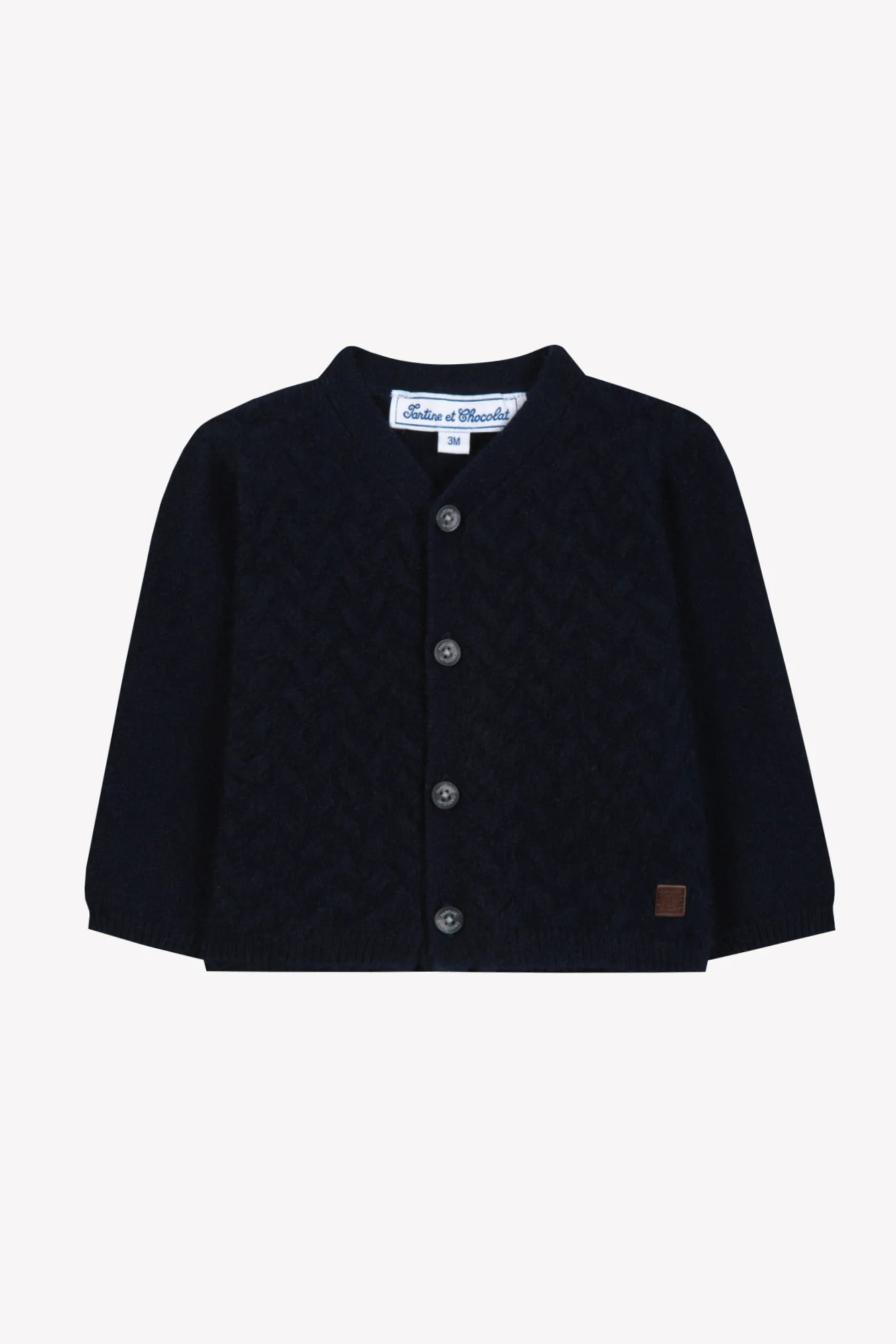 Cardigan - Marine cachemire col v maille tressée - Image 3