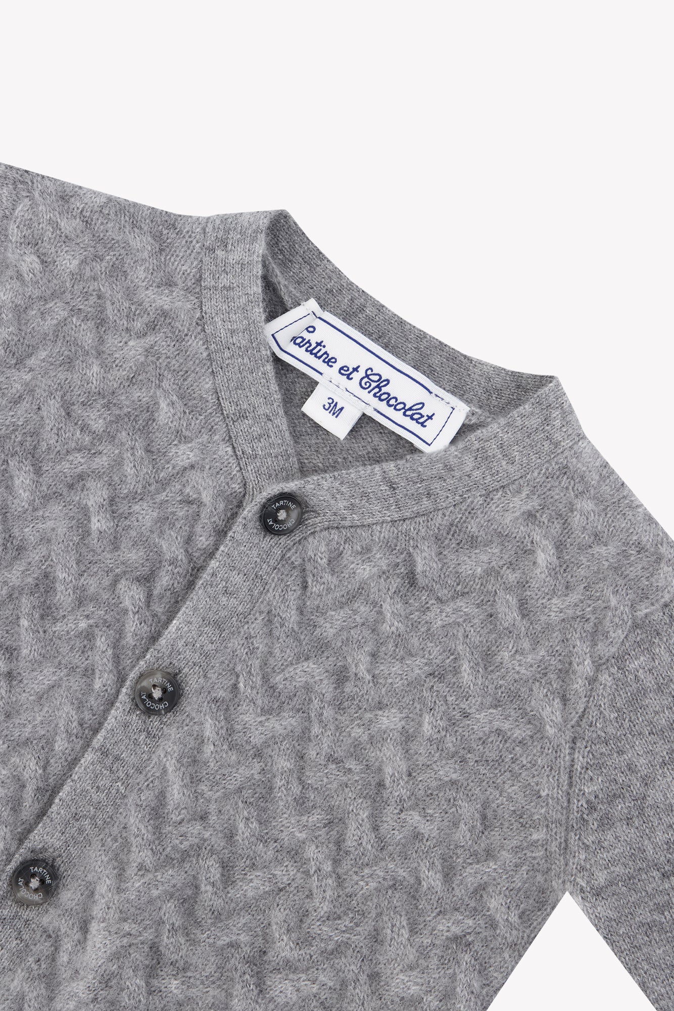 Cardigan - Gris chiné cachemire col v maille tressée - Image 3