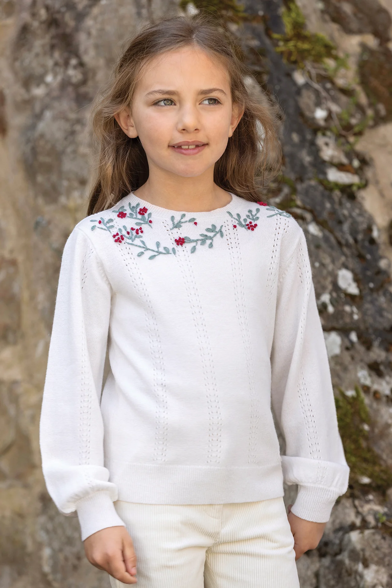 Pull - Ecru laine broderie