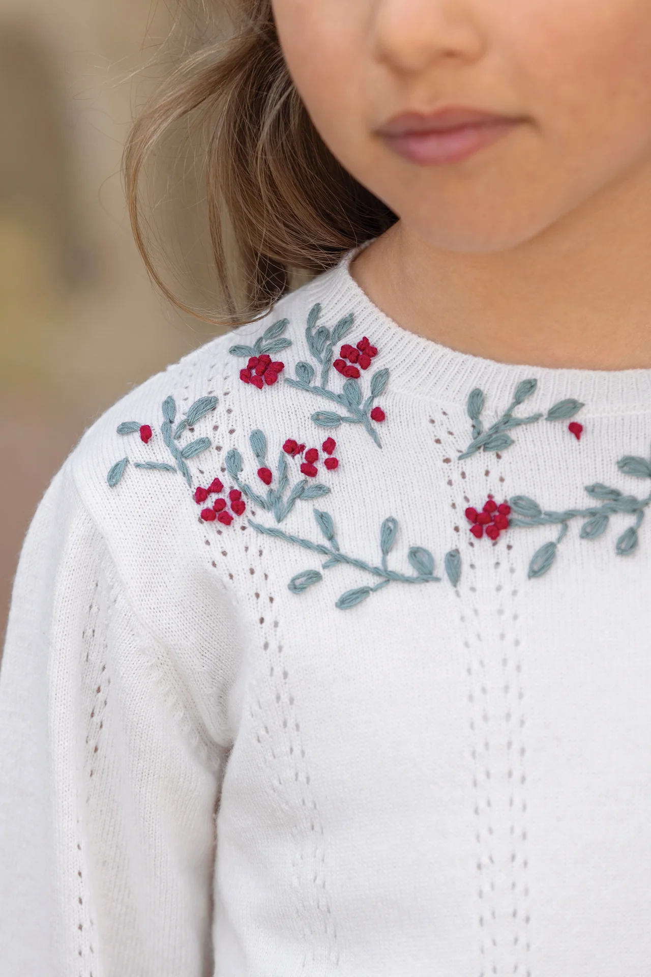 Pull - Ecru laine broderie - Image 2