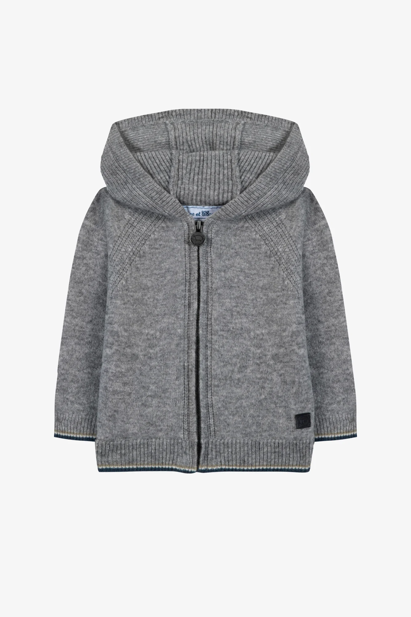 Gilet - Gris chiné laine à capuche zippé - Image 5