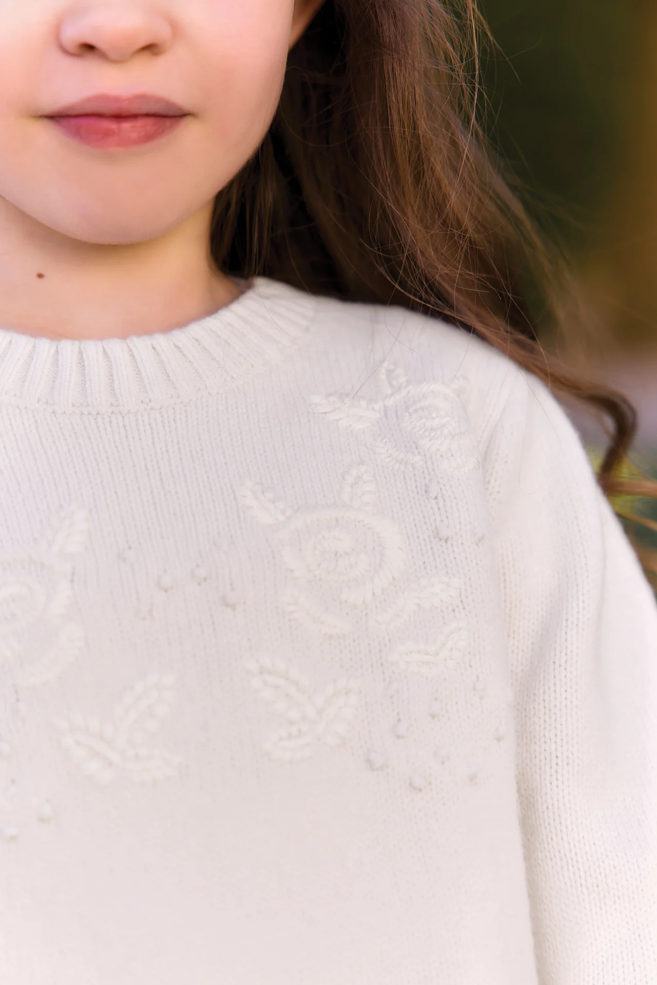 Pull - Ecru laine broderies fleurs - Image 3