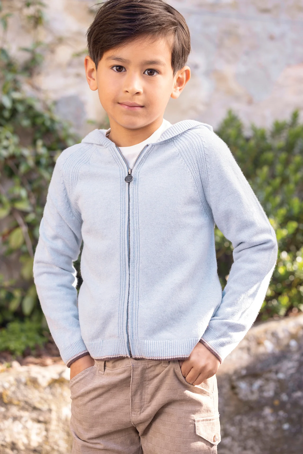 Cardigan - Bleu Horizon laine capuche maille