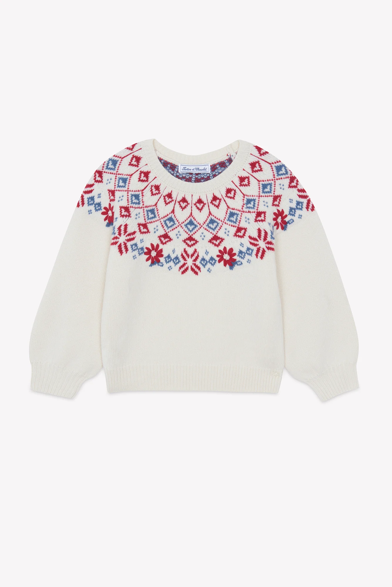 Pull - Ecru laine maille jacquard - Image 4