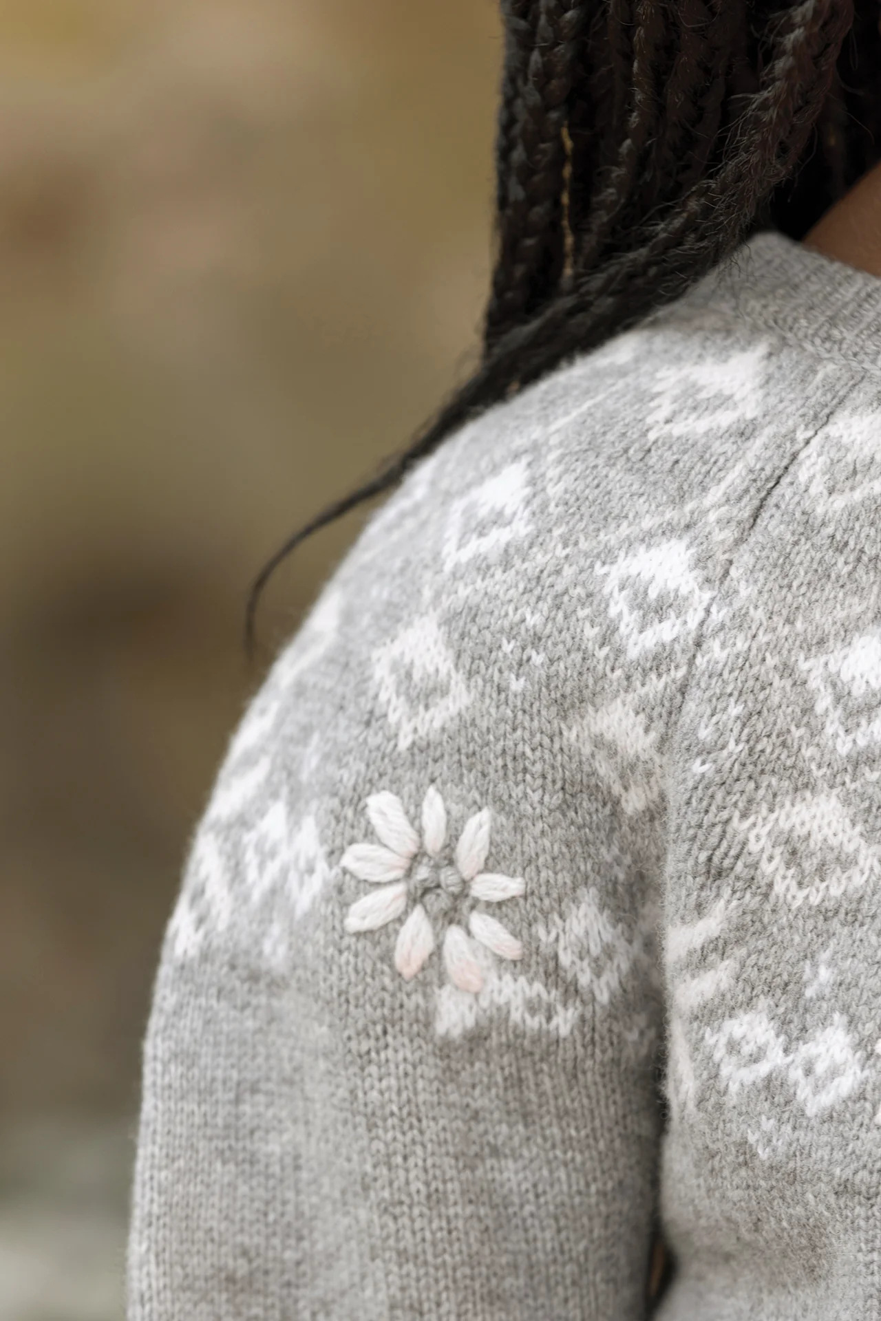 Pull - Gris chiné laine maille jacquard - Image 2