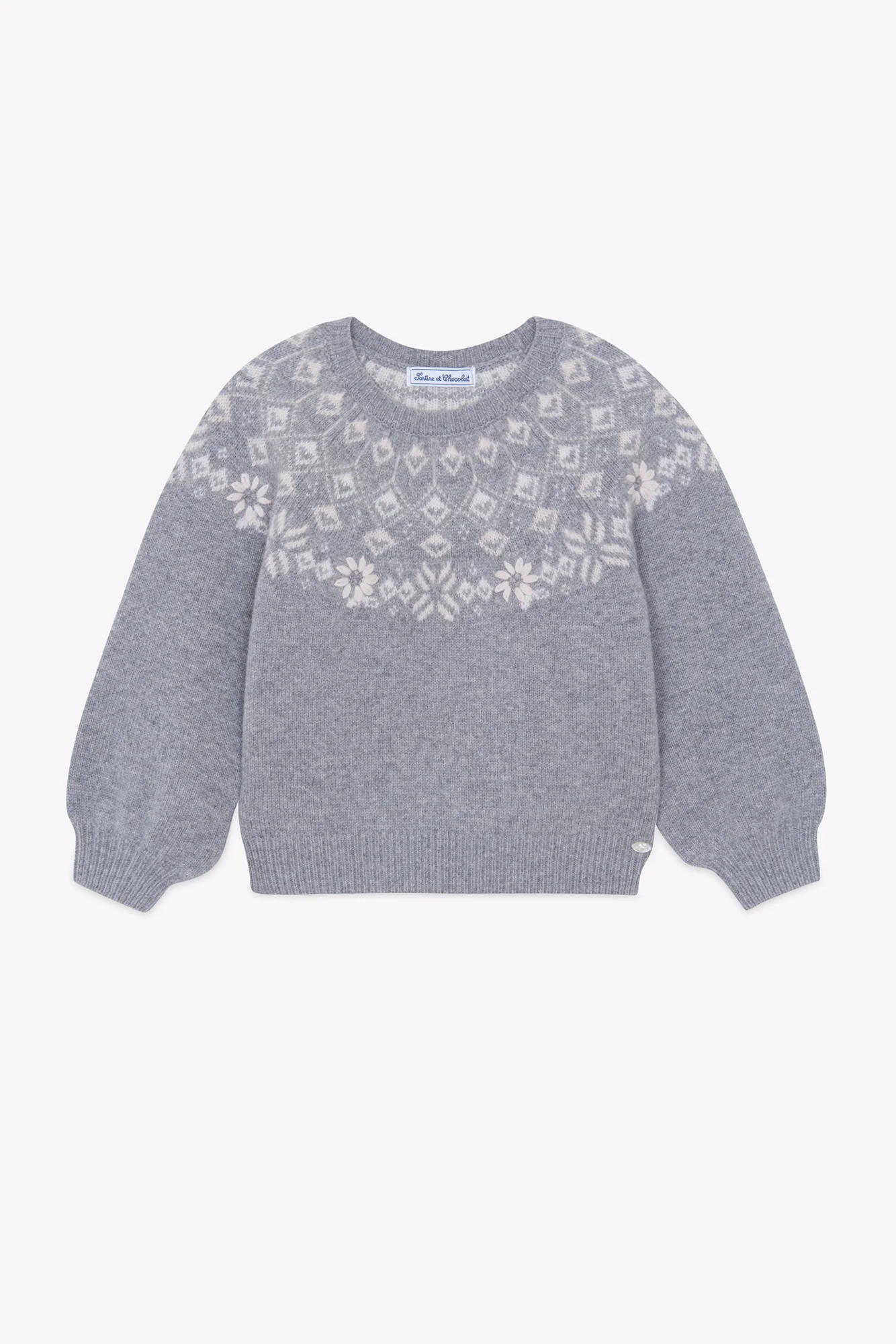 Pull - Gris chiné laine maille jacquard - Image 3