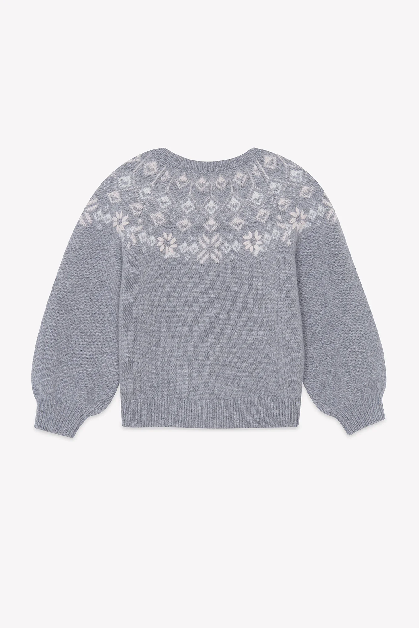 Pull - Gris chiné laine maille jacquard - Image 4