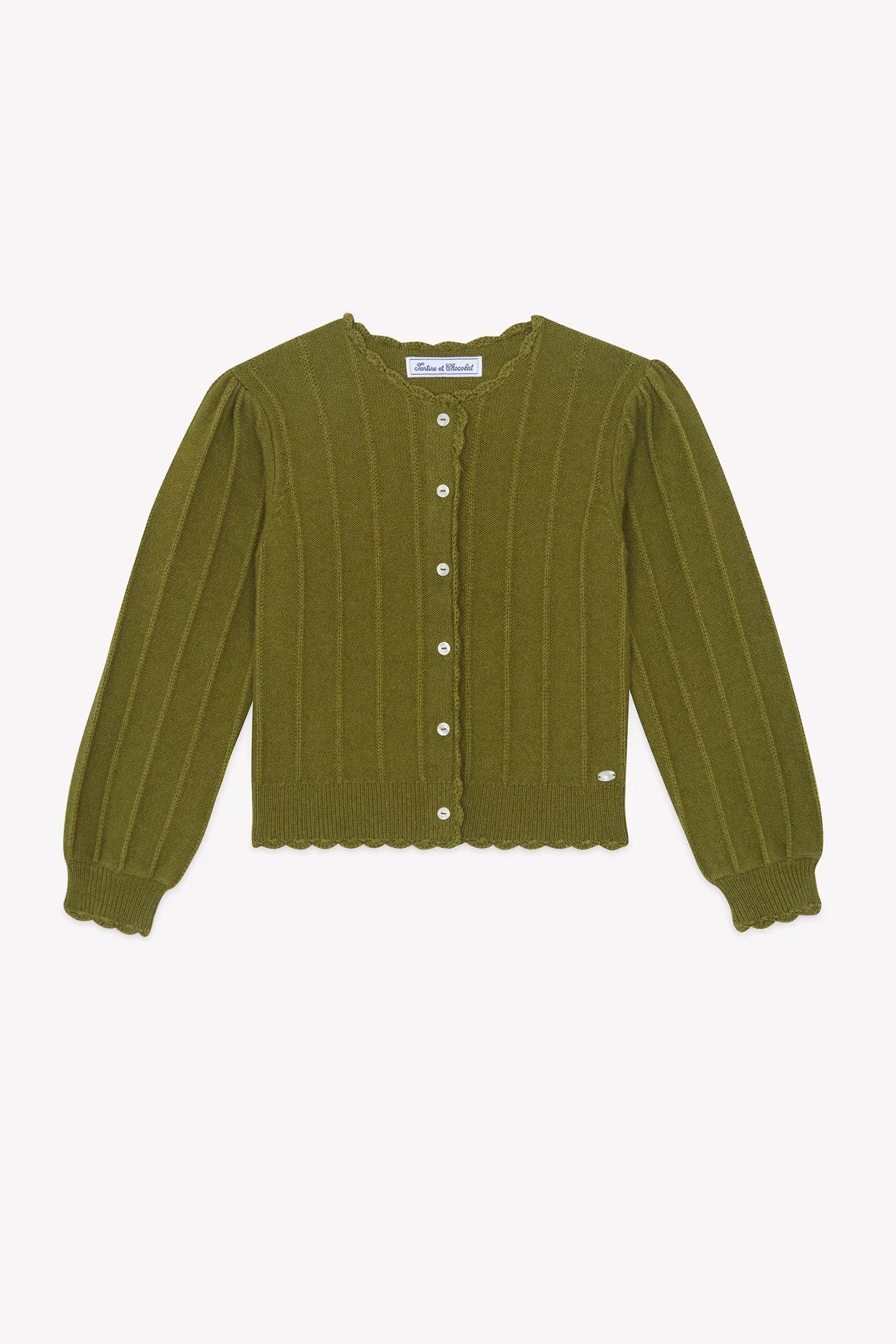 Cardigan - Olive laine festonné - Image 4