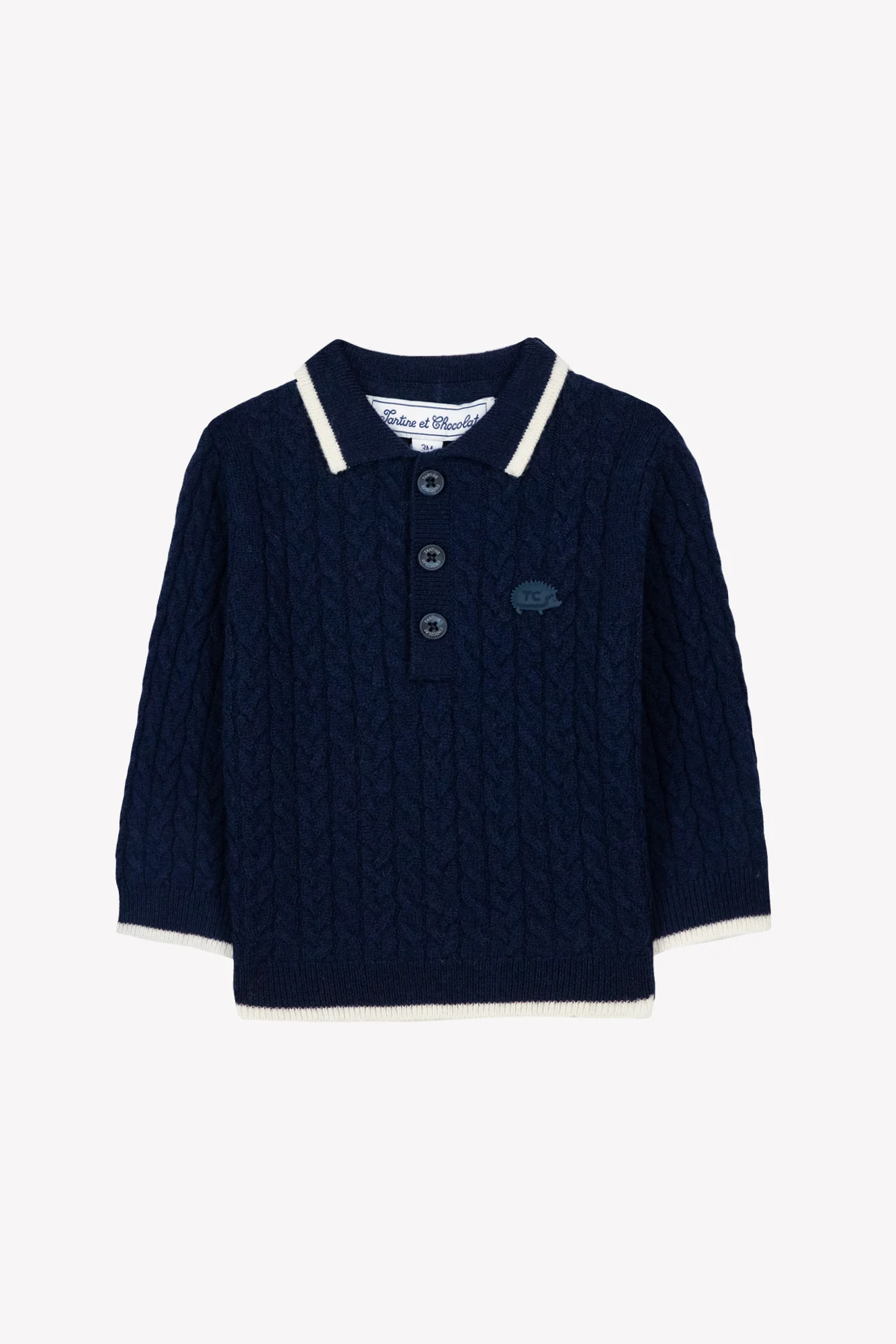 Pull - Marine laine maille torsadée