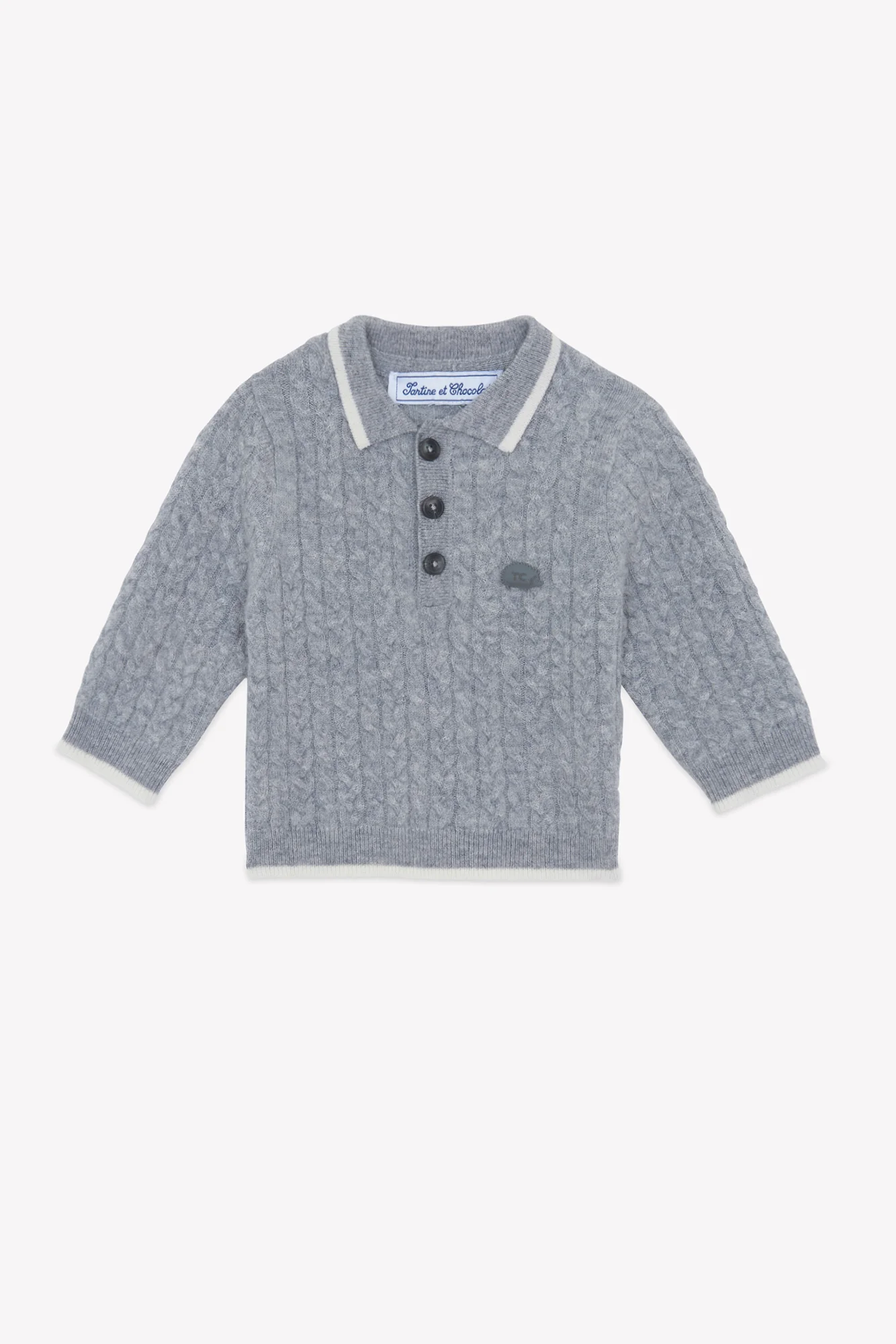 Pull - Gris chiné laine maille torsadée - Image 4