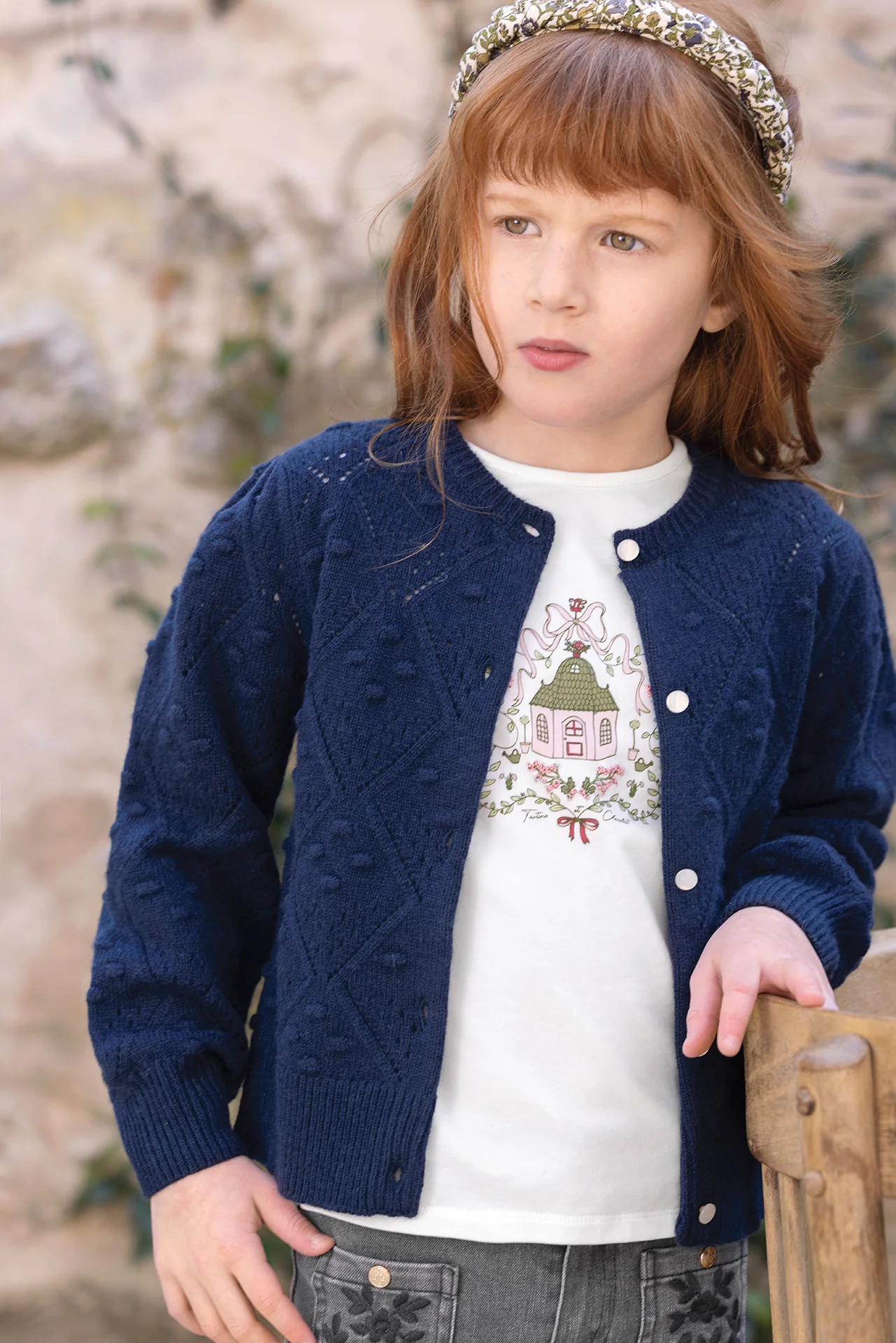 Cardigan - Marine laine maille ajourée