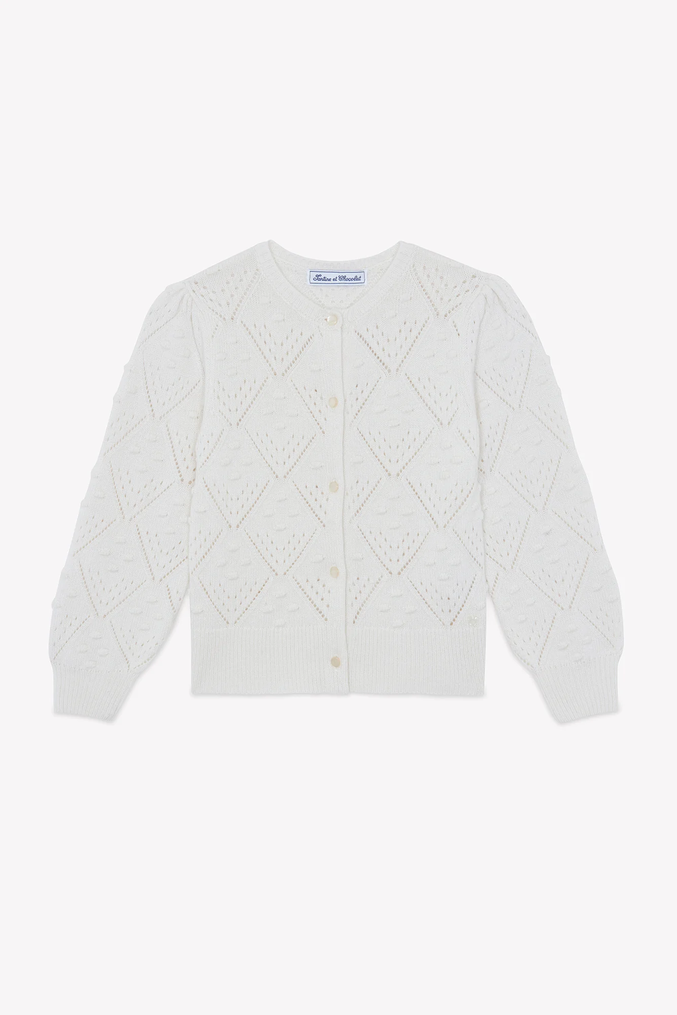 Cardigan - Ecru laine maille ajourée - Image 4