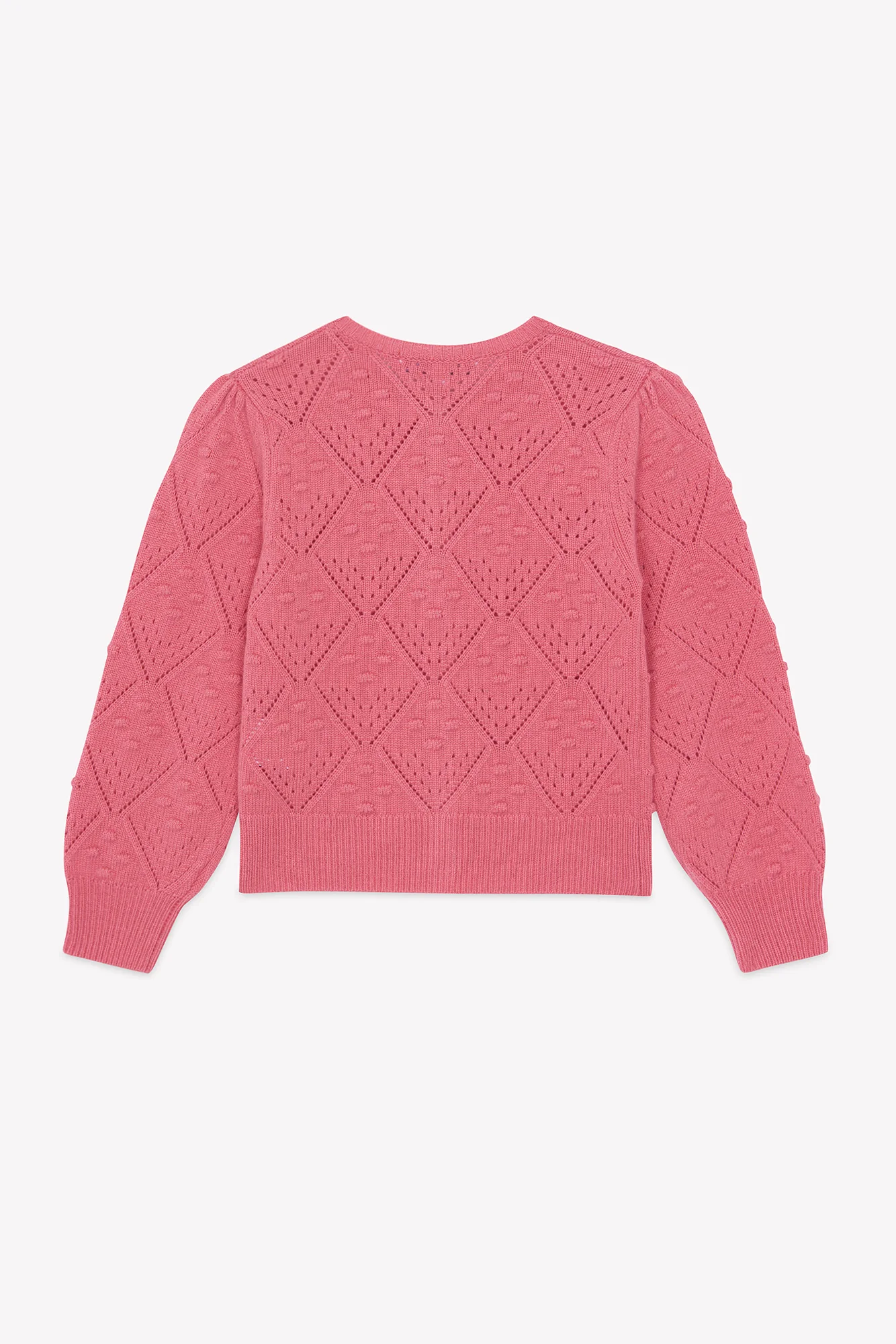 Cardigan - Rose pivoine laine maille ajourée - Image 4