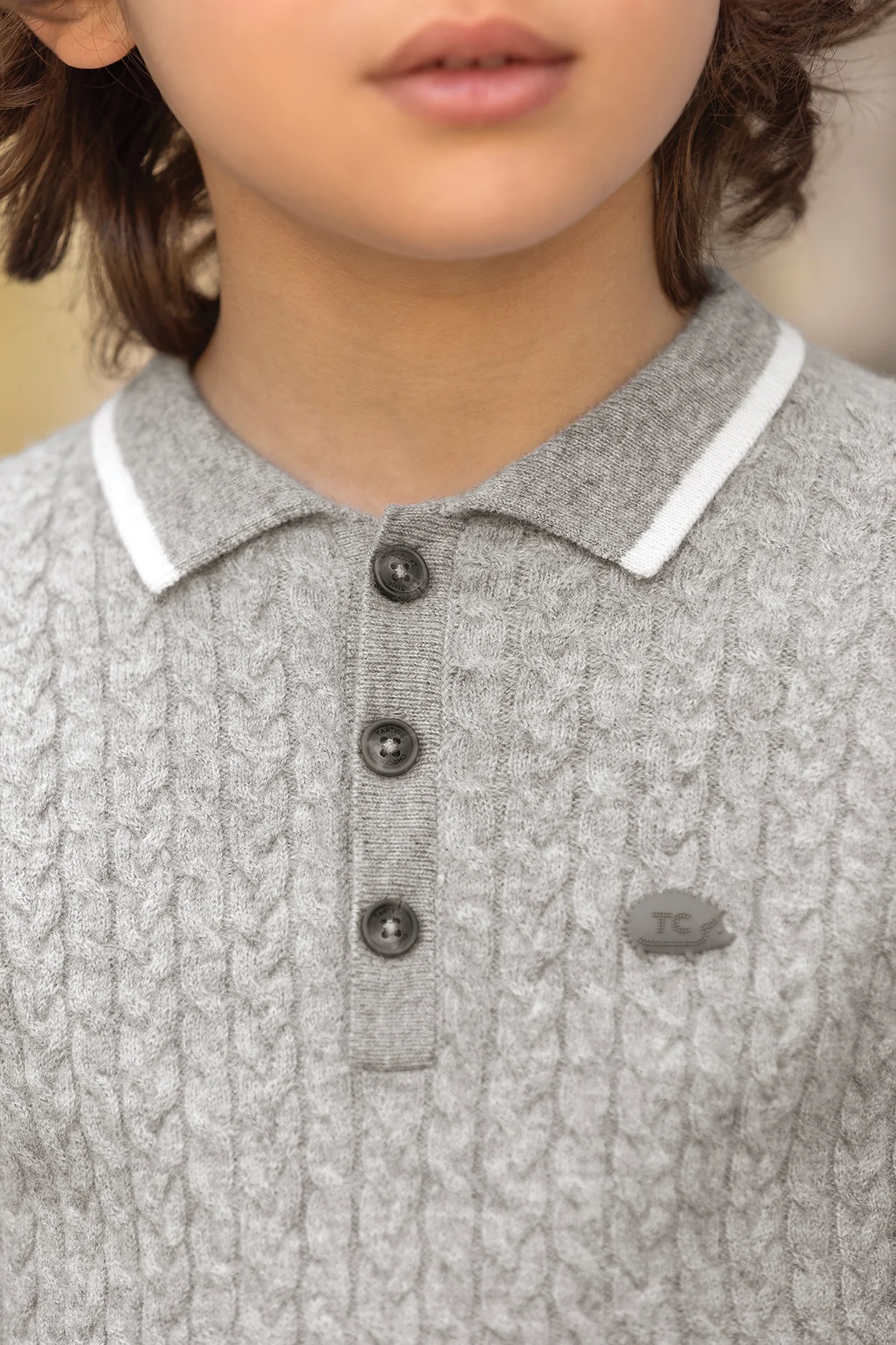 Pull - Gris chiné laine col pointu rayure - Image 2