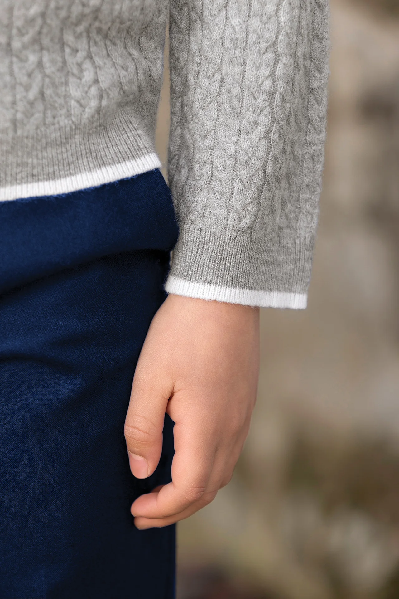 Pull - Gris chiné laine col pointu rayure - Image 3