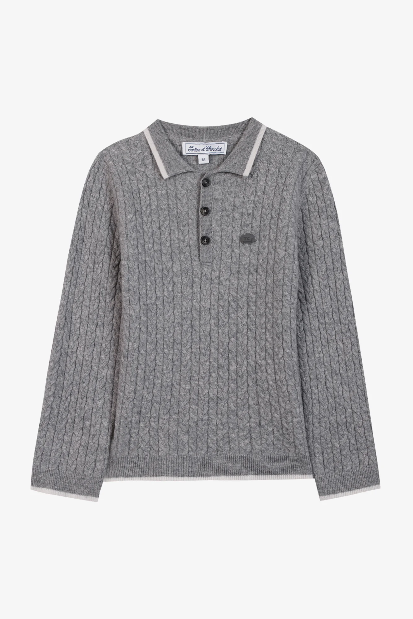 Pull - Gris chiné laine col pointu rayure - Image 4