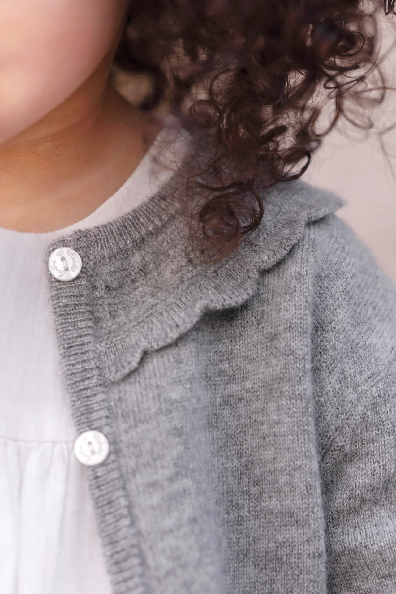 Cardigan - Gris chiné cachemire col rond festonné - Image 2