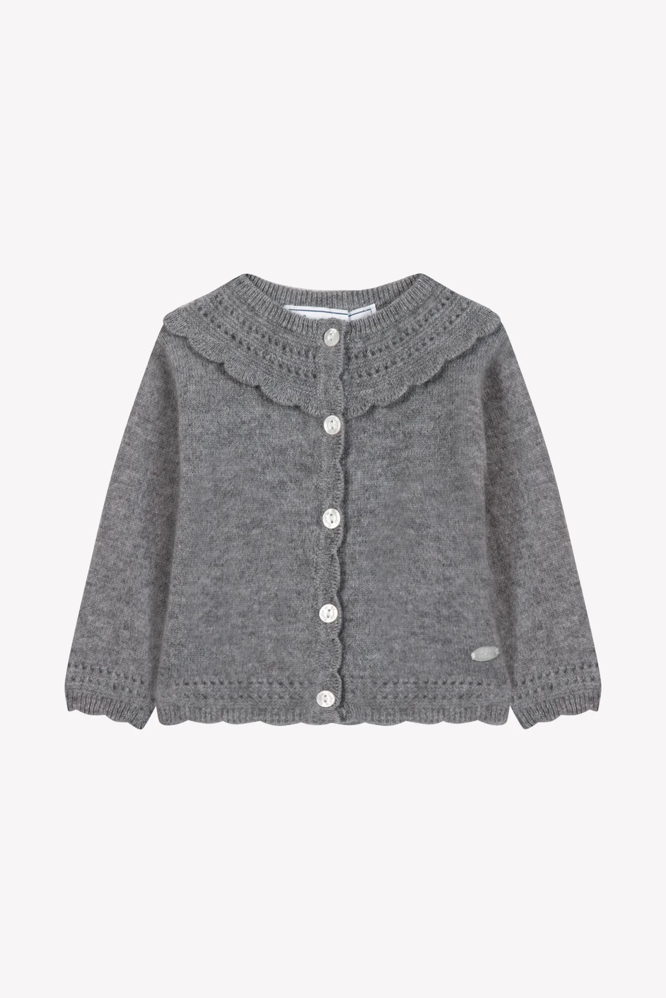 Cardigan - Gris chiné cachemire col rond festonné - Image 4