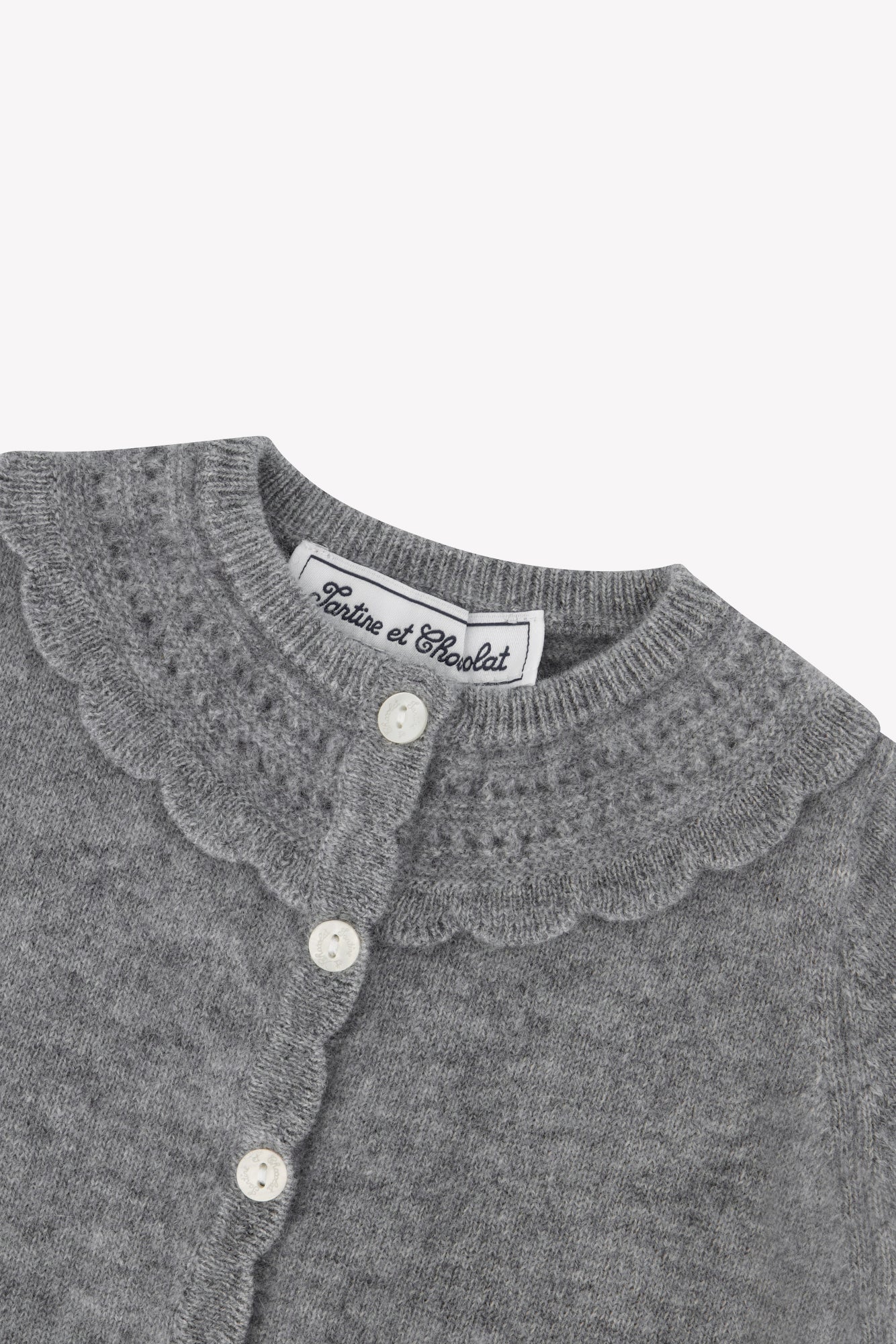 Cardigan - Gris chiné cachemire col rond festonné - Image 6