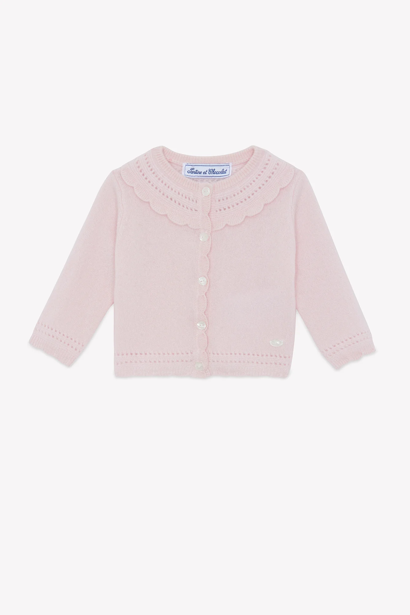 Cardigan - Rosée cachemire col rond festonné